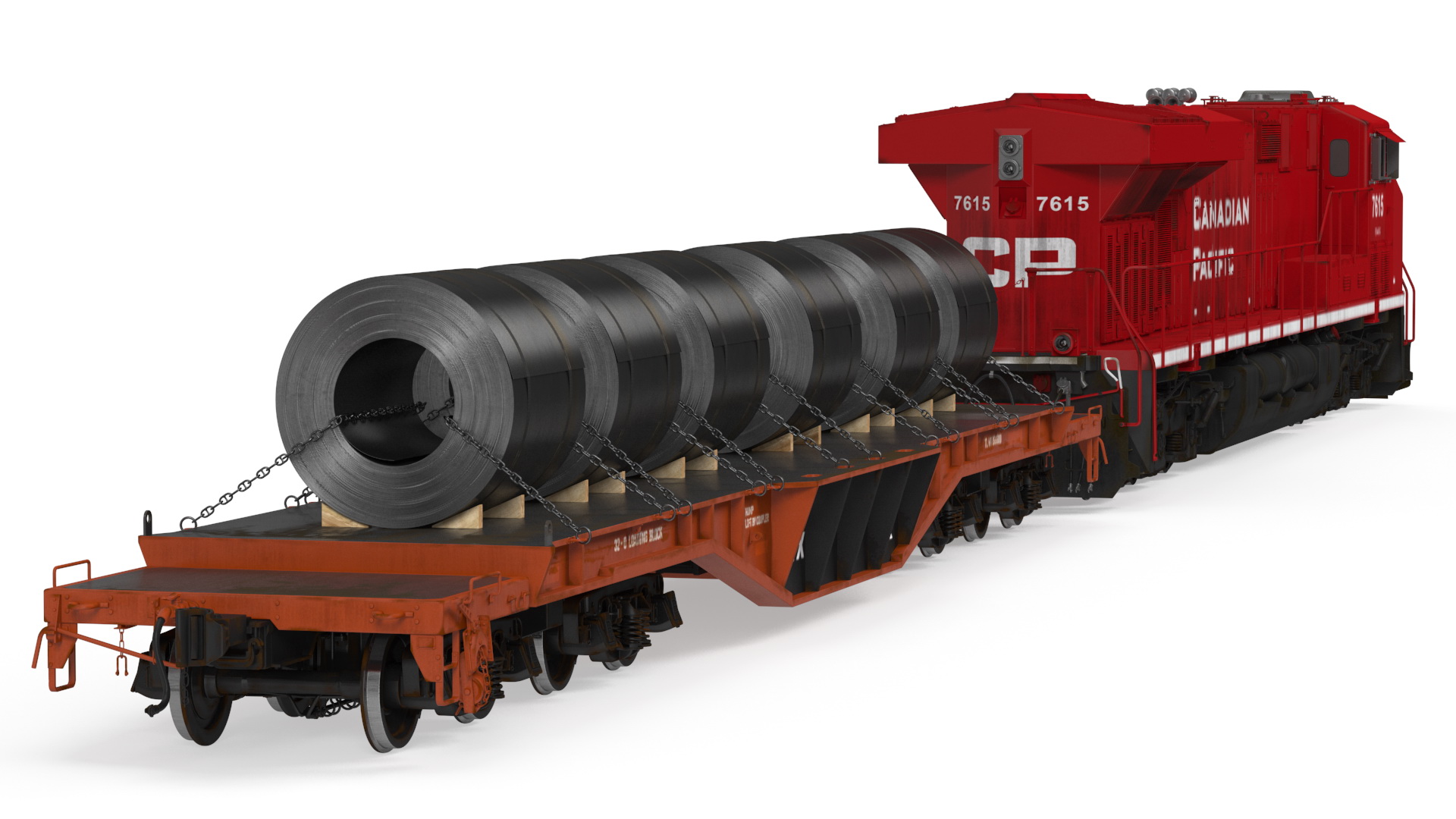 Train Loaded with Steel Rolls 3D model