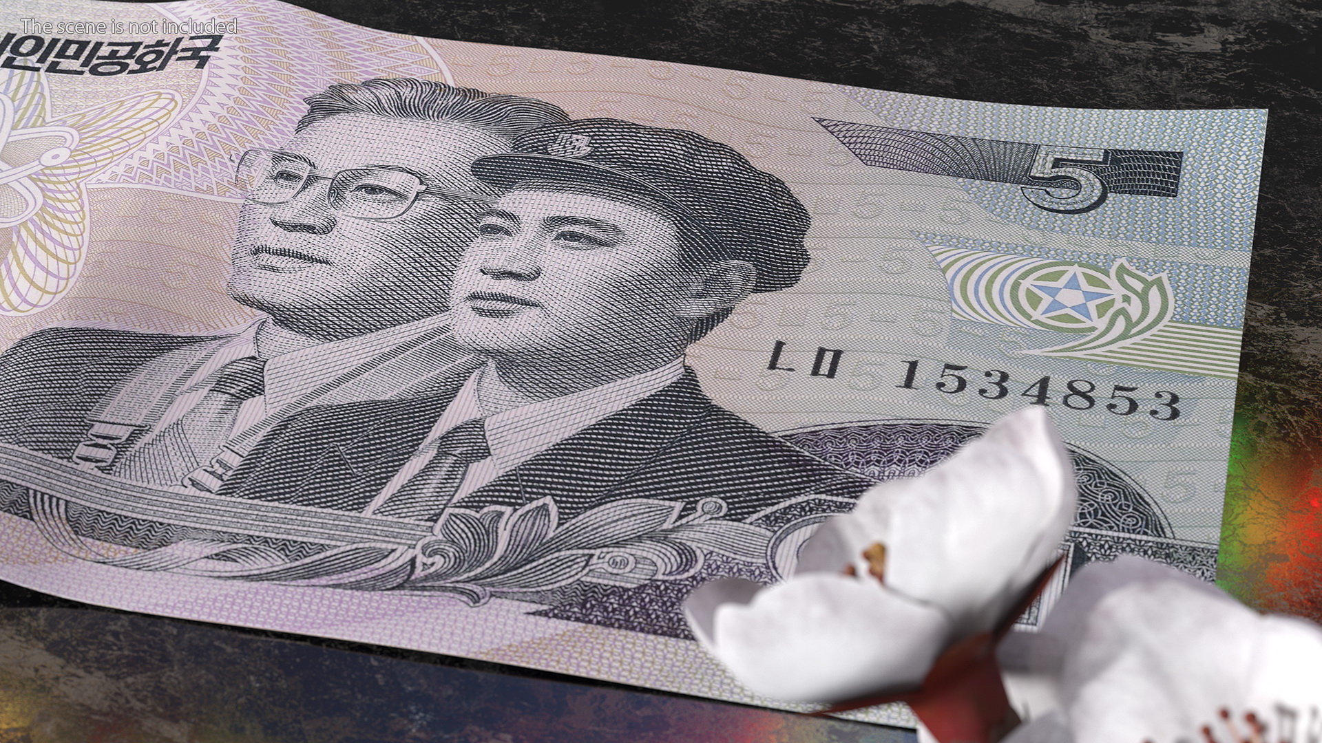 3D North Korea 5 Won Banknote