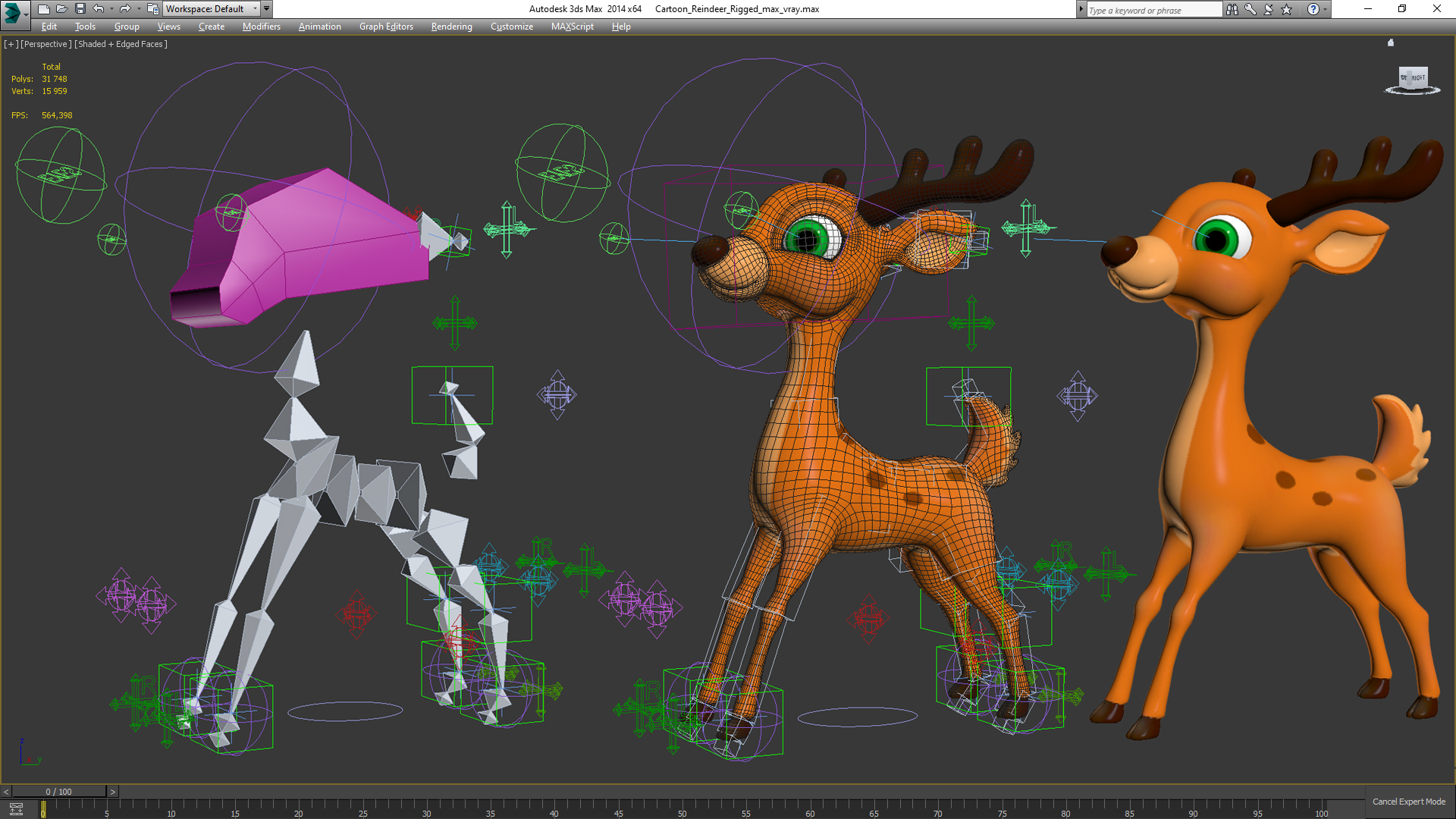 3D Cartoon Reindeer Rigged model