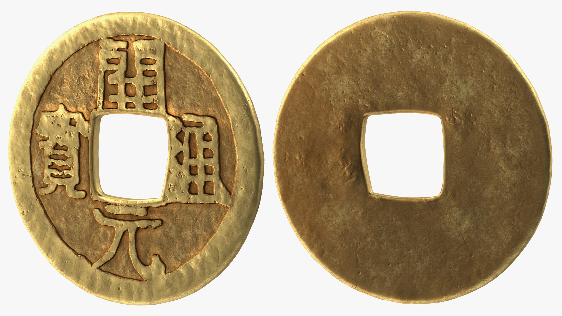 3D Chinese Gold Coin Tang Dynasty Kai Yuan Tong Bao model