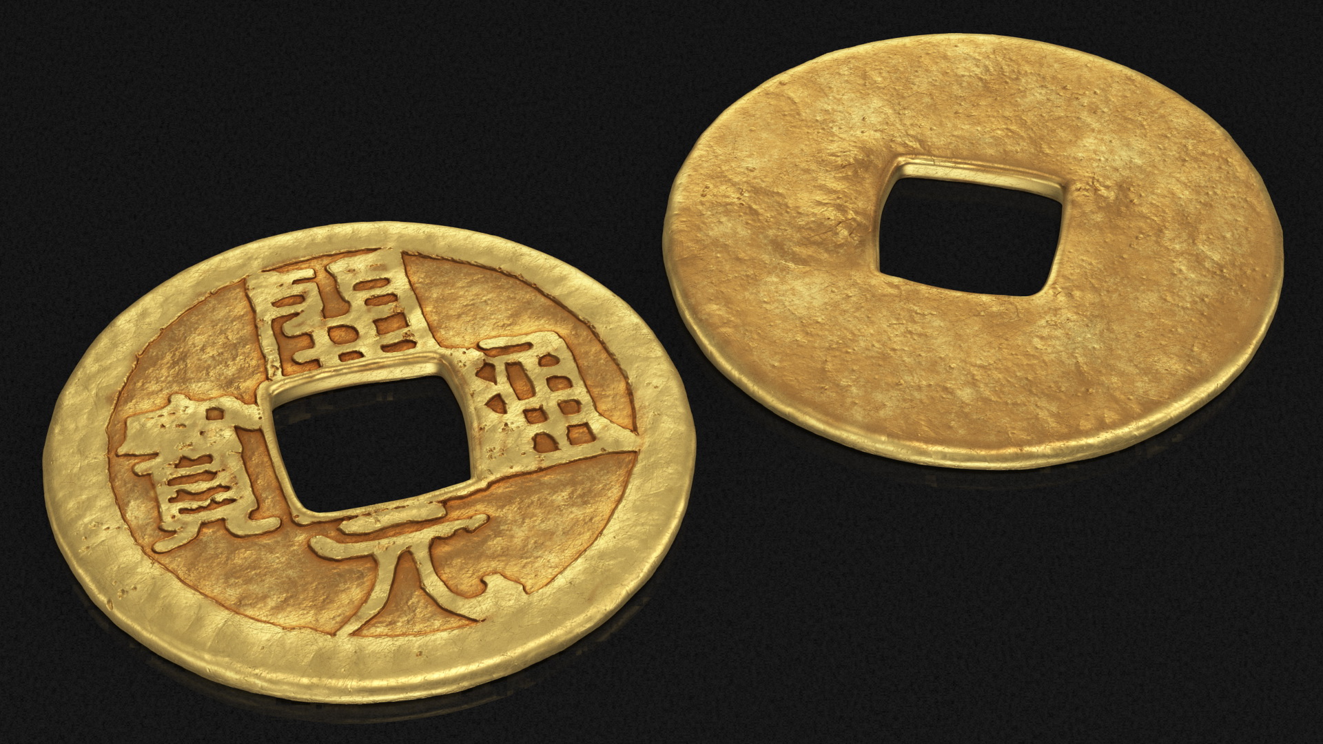 3D Chinese Gold Coin Tang Dynasty Kai Yuan Tong Bao model