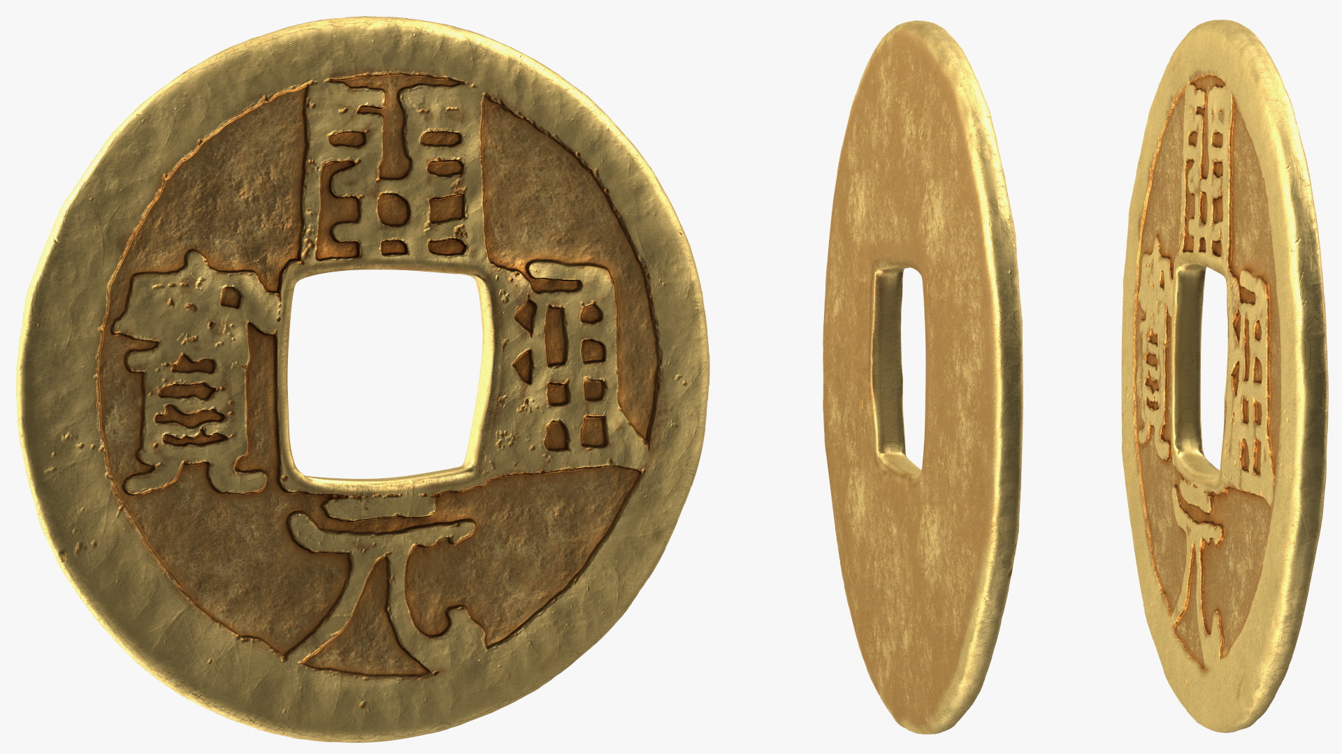 3D Chinese Gold Coin Tang Dynasty Kai Yuan Tong Bao model