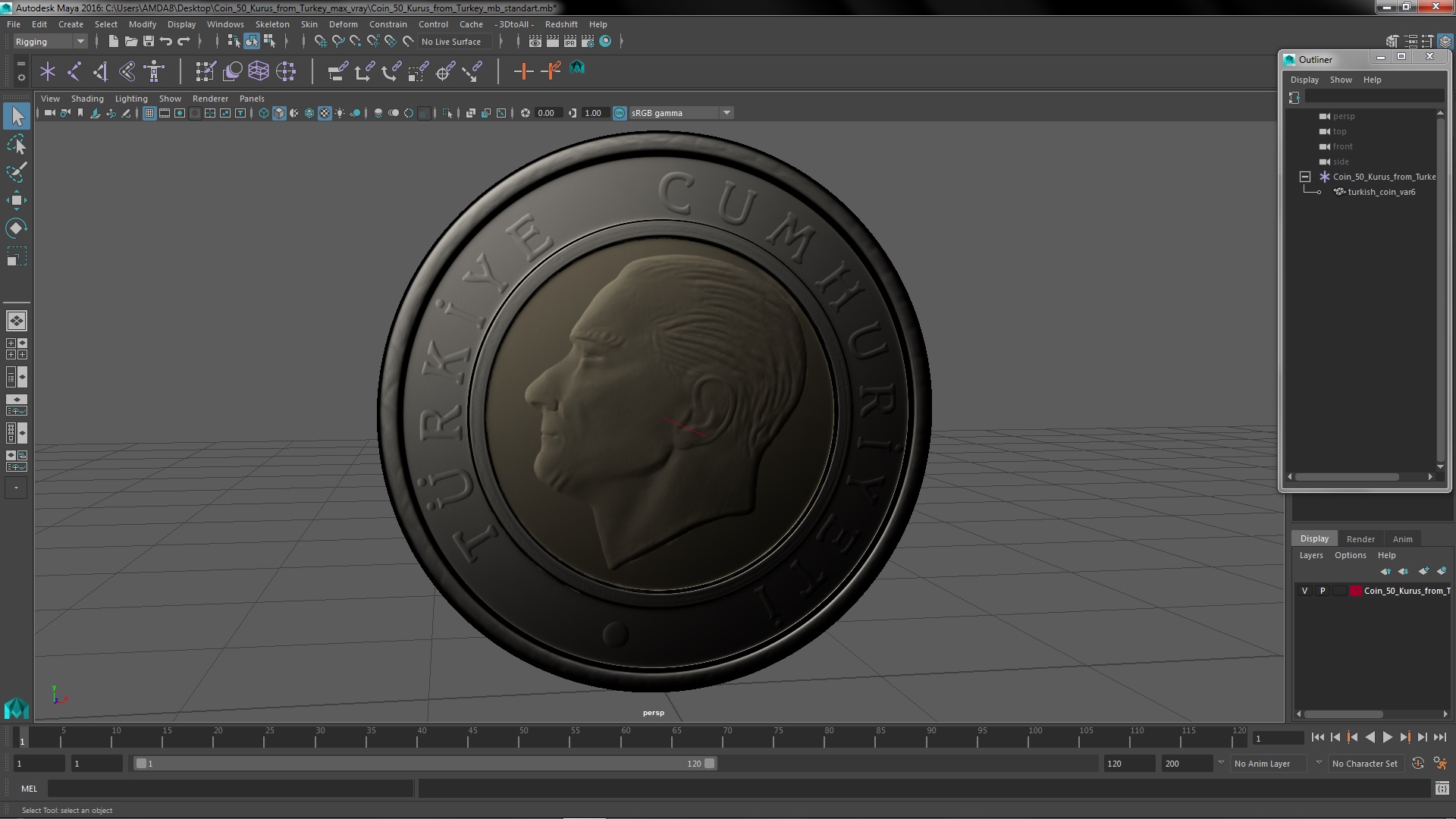 3D model Coin 50 Kurus from Turkey