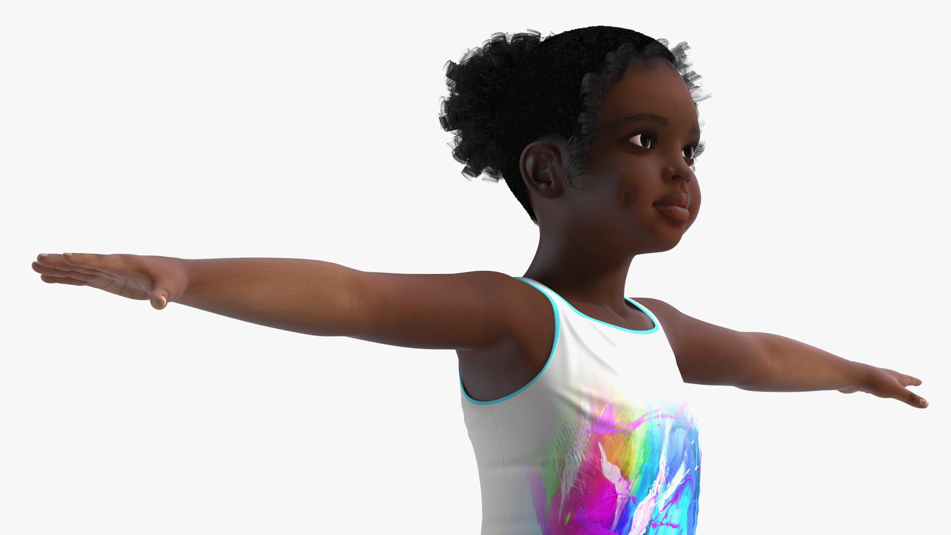 Fitness Style Black Child Girl with Hoop T-Pose 3D