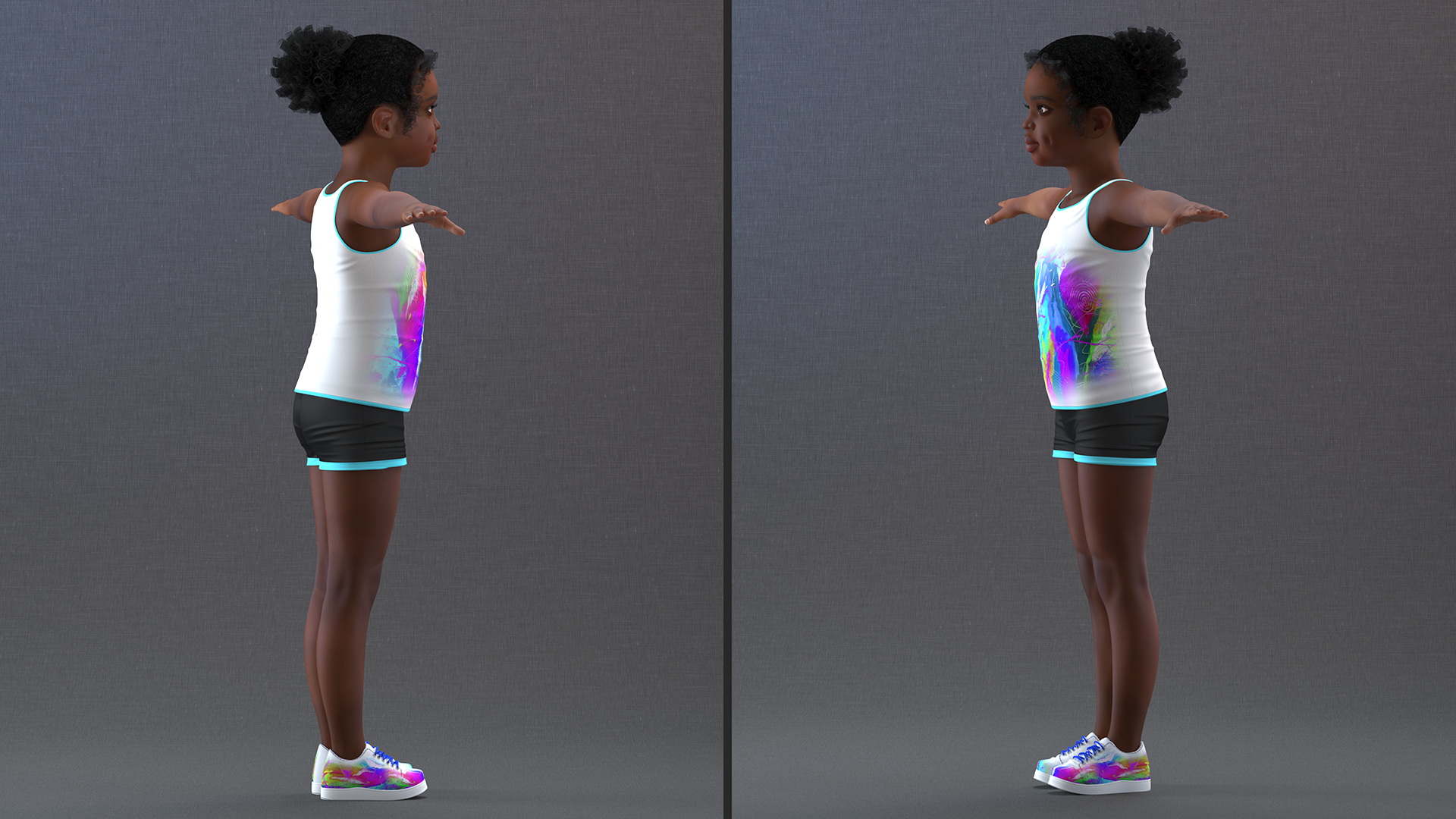 Fitness Style Black Child Girl with Hoop T-Pose 3D