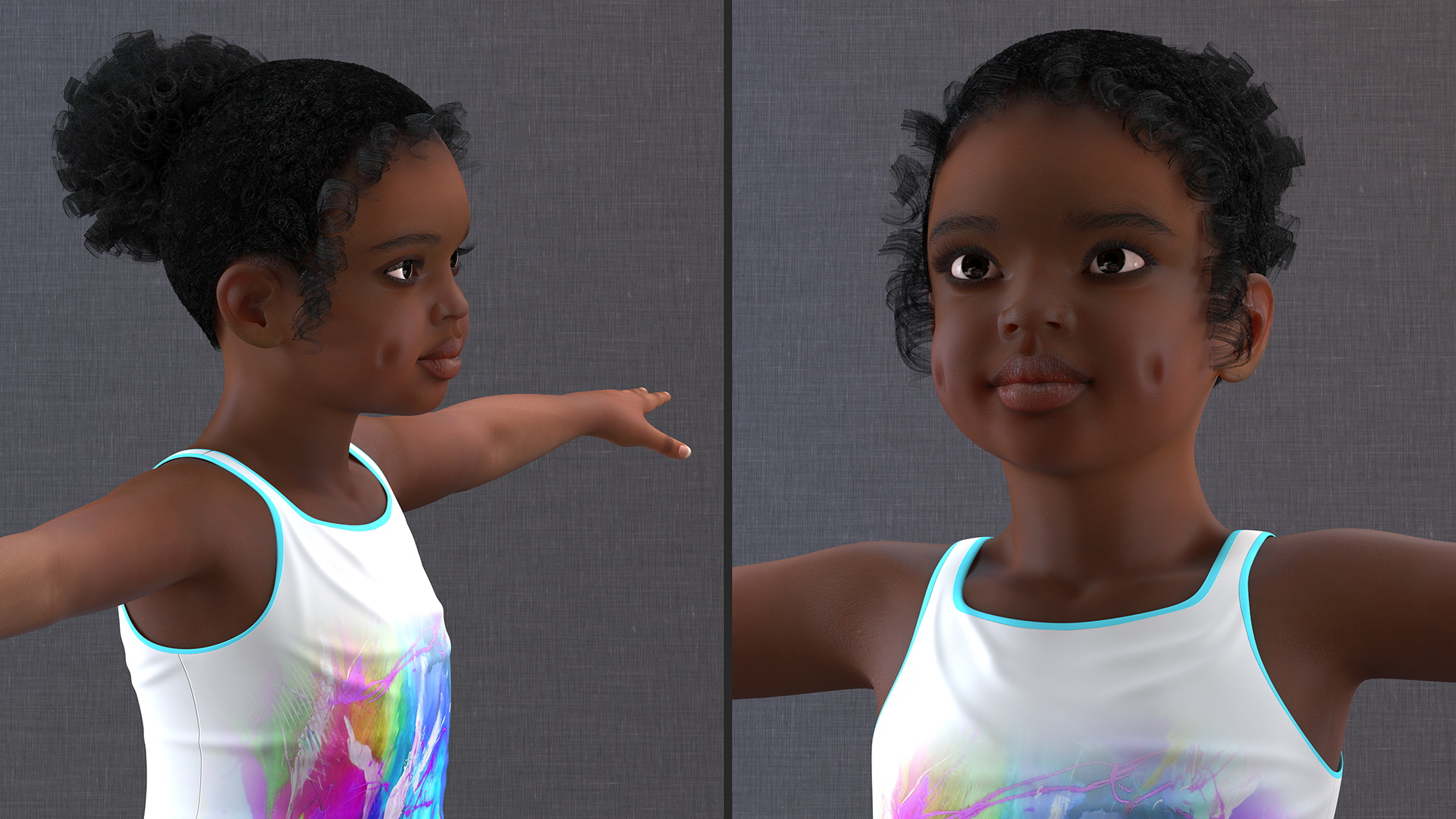 Fitness Style Black Child Girl with Hoop T-Pose 3D