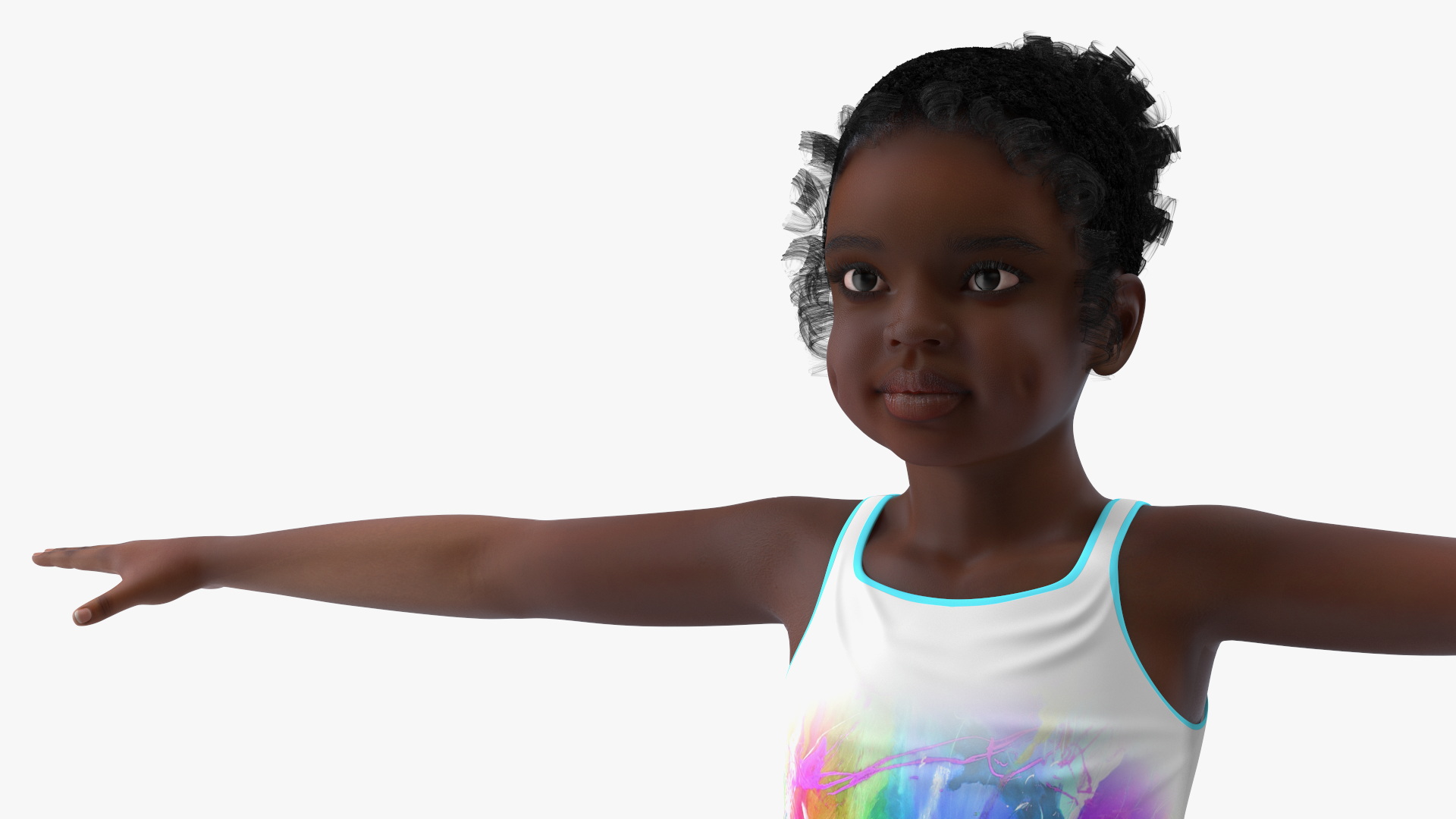 Fitness Style Black Child Girl with Hoop T-Pose 3D