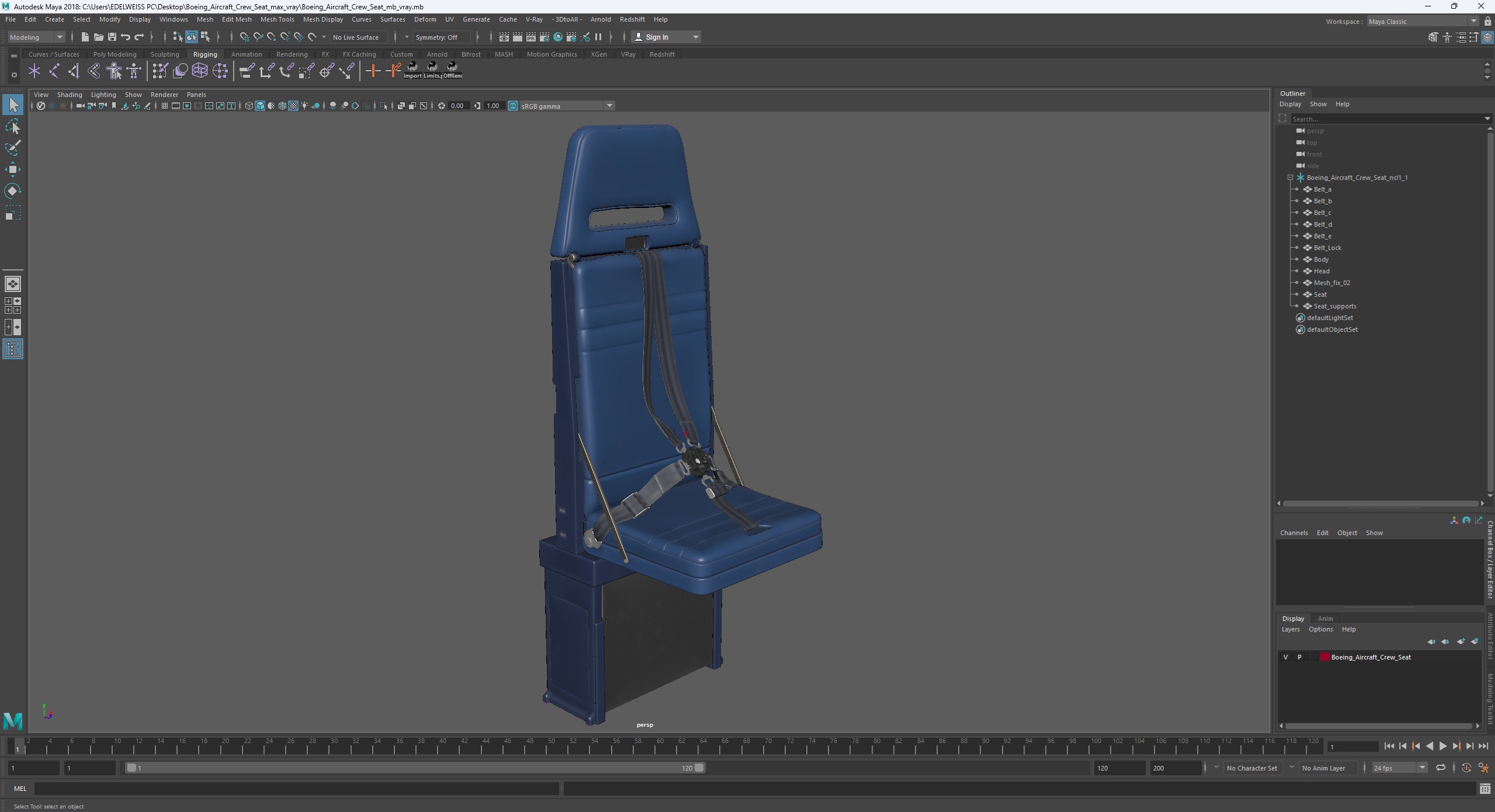 3D model Boeing Aircraft Crew Seat