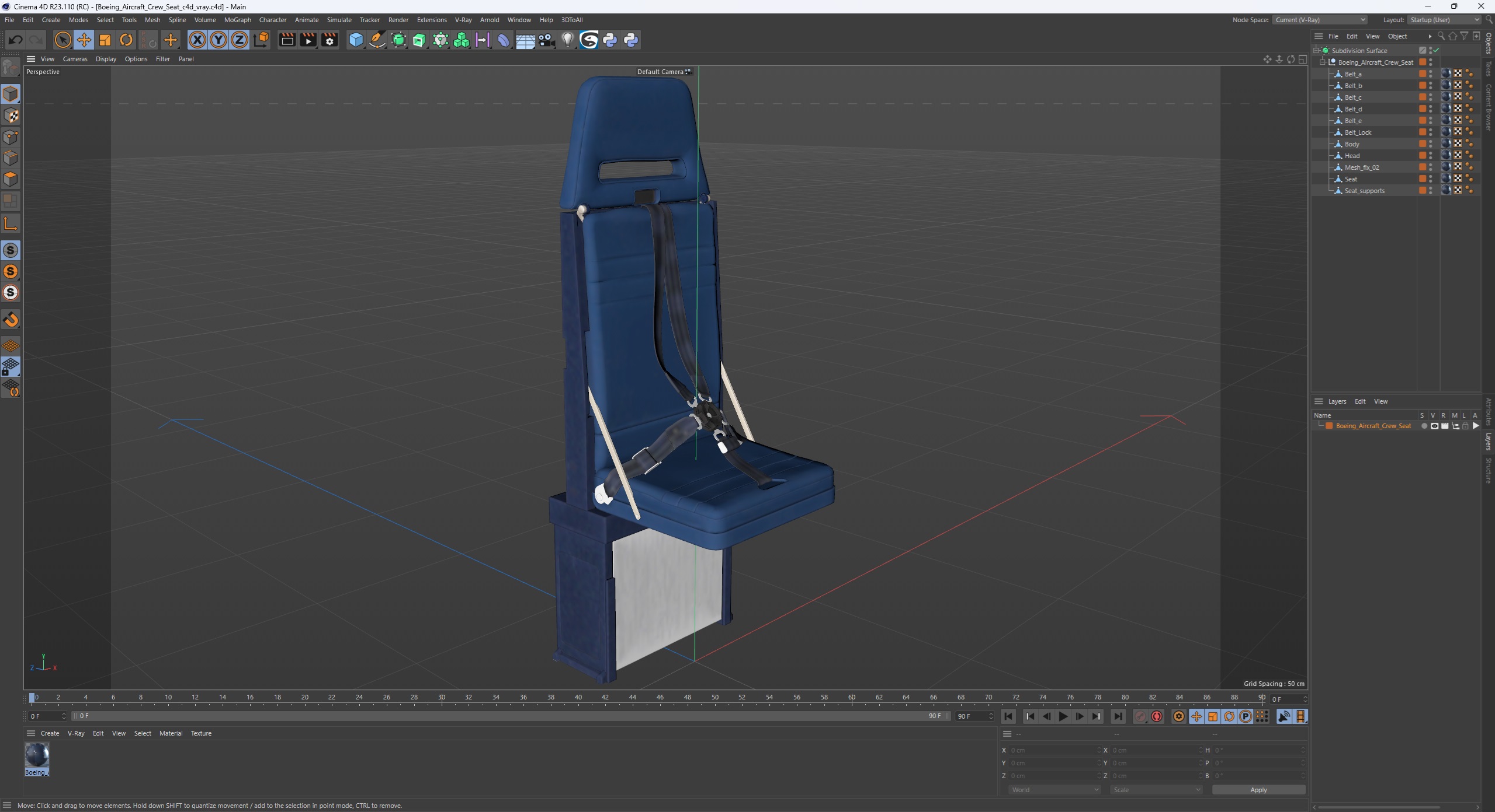 3D model Boeing Aircraft Crew Seat