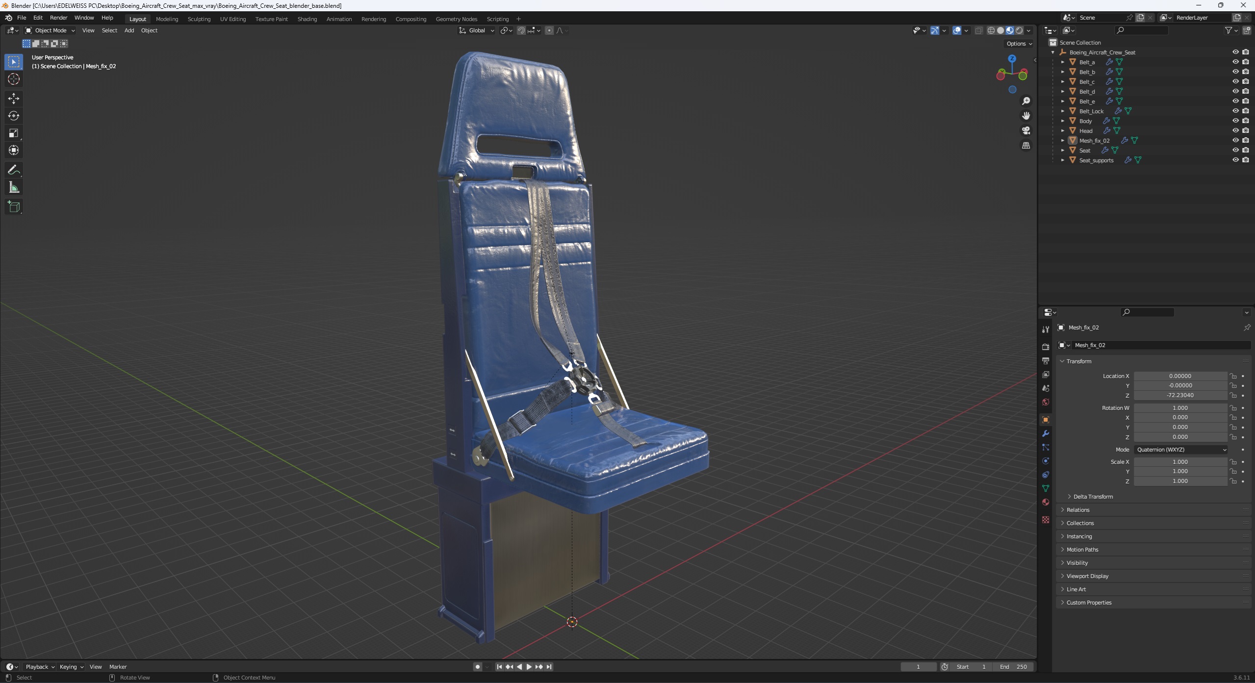 3D model Boeing Aircraft Crew Seat