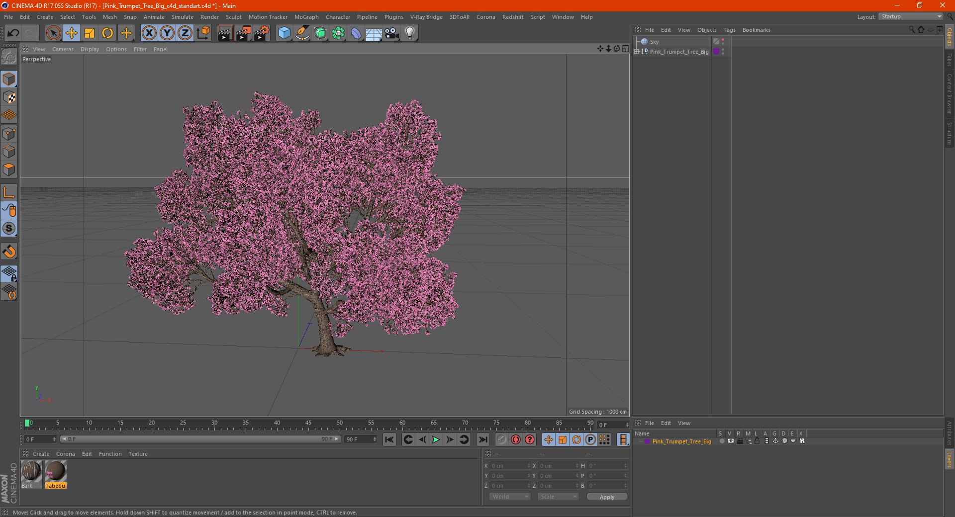 3D Pink Trumpet Tree Big