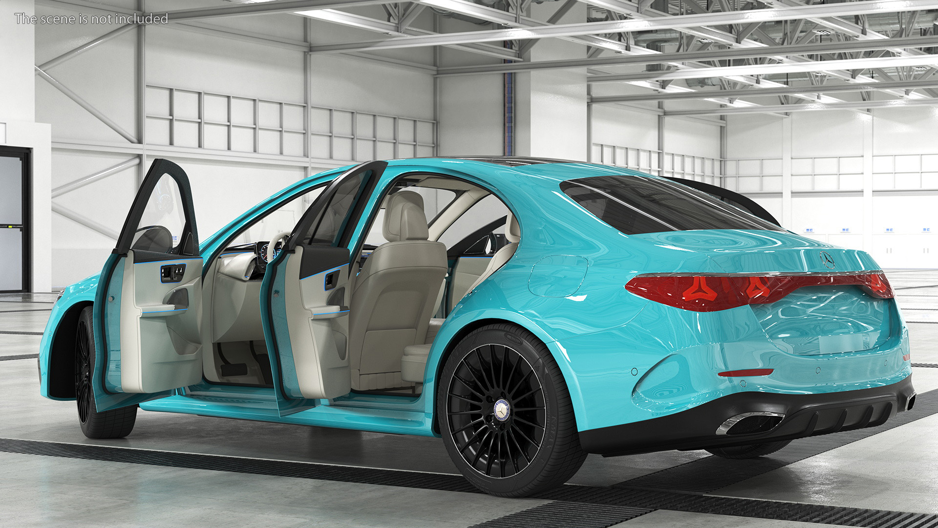 3D Mercedes E-class Turquoise Color Rigged for Maya model