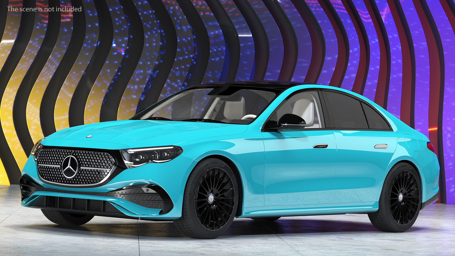 3D Mercedes E-class Turquoise Color Rigged for Maya model