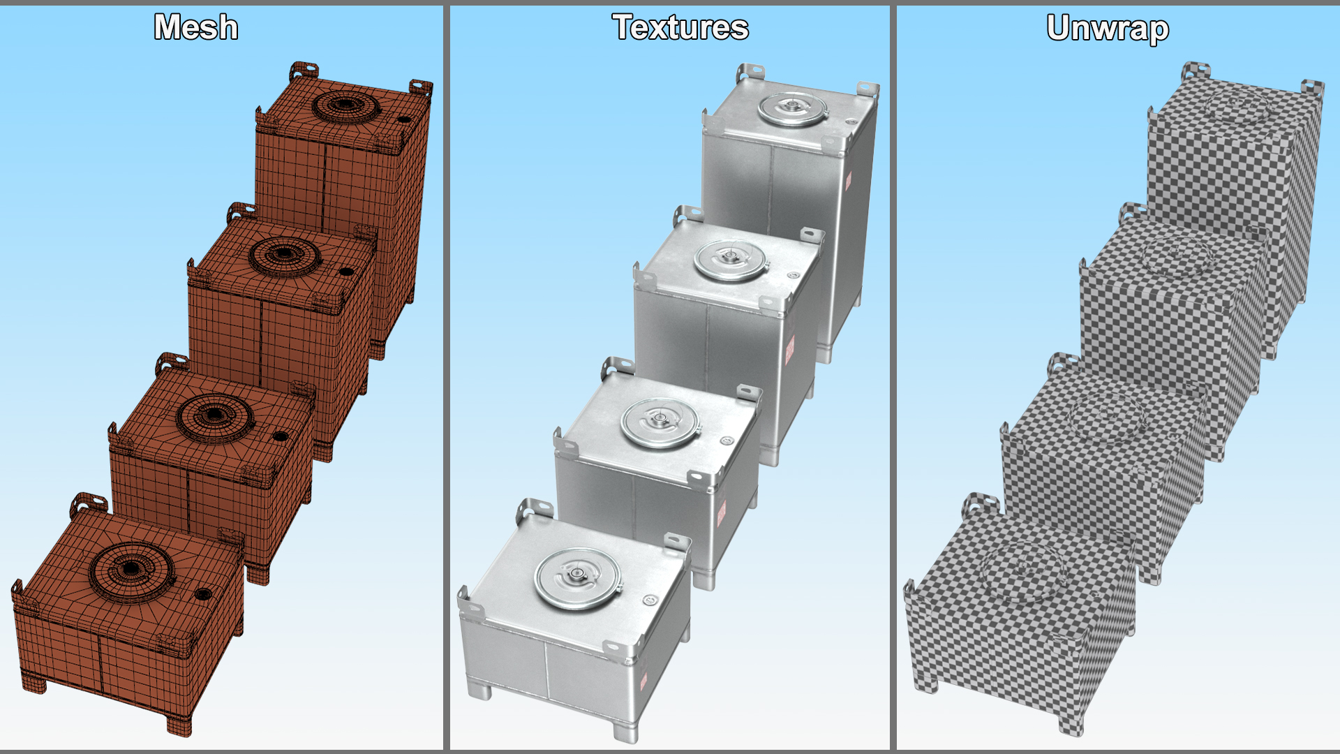 3D 120-550 Gallon Stainless Steel IBC Tote Tank Set model