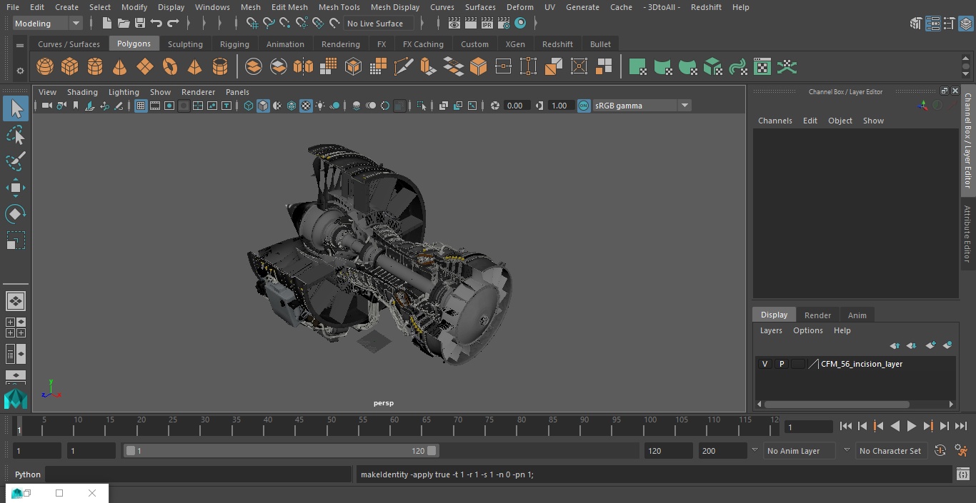 3D Aircraft Turbofan Engine CFM International CFM56 Sectioned model