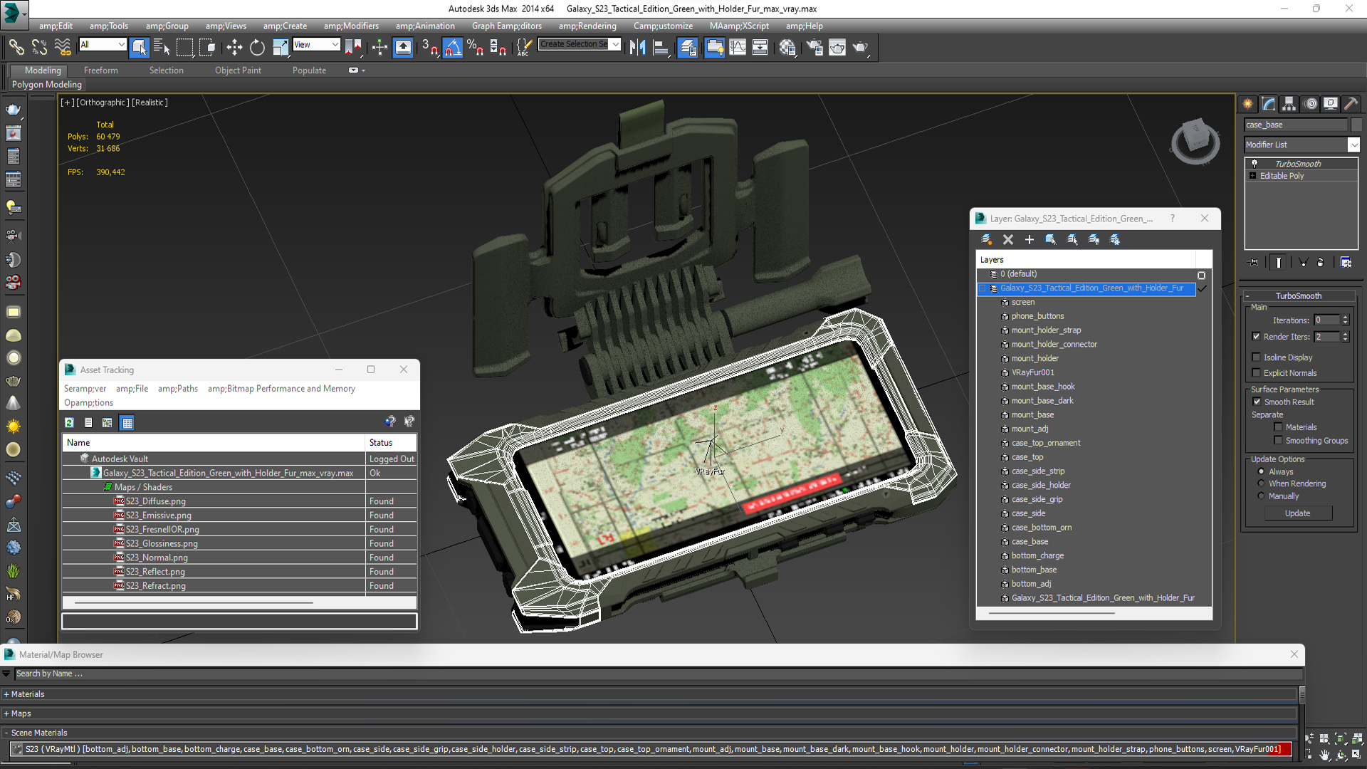 Galaxy S23 Tactical Edition Green with Holder Fur 3D model