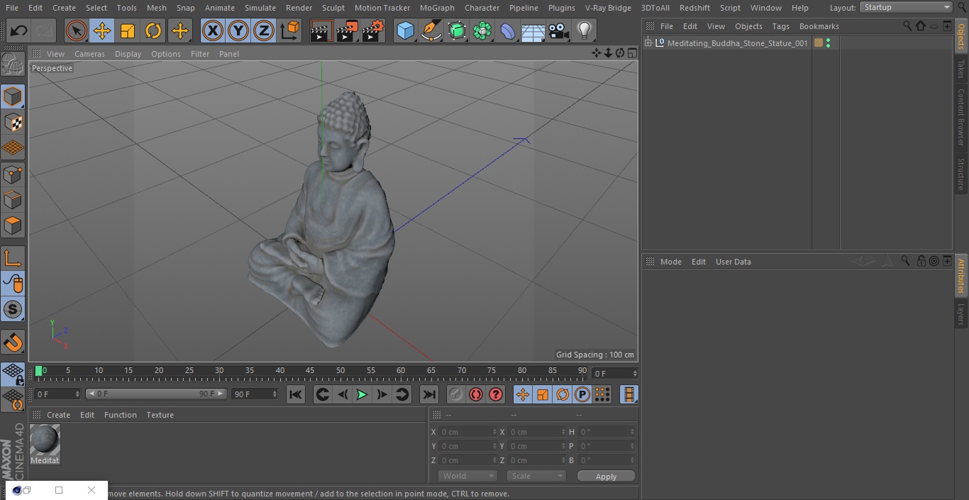 3D Meditating Buddha Stone Statue for 3D Print model