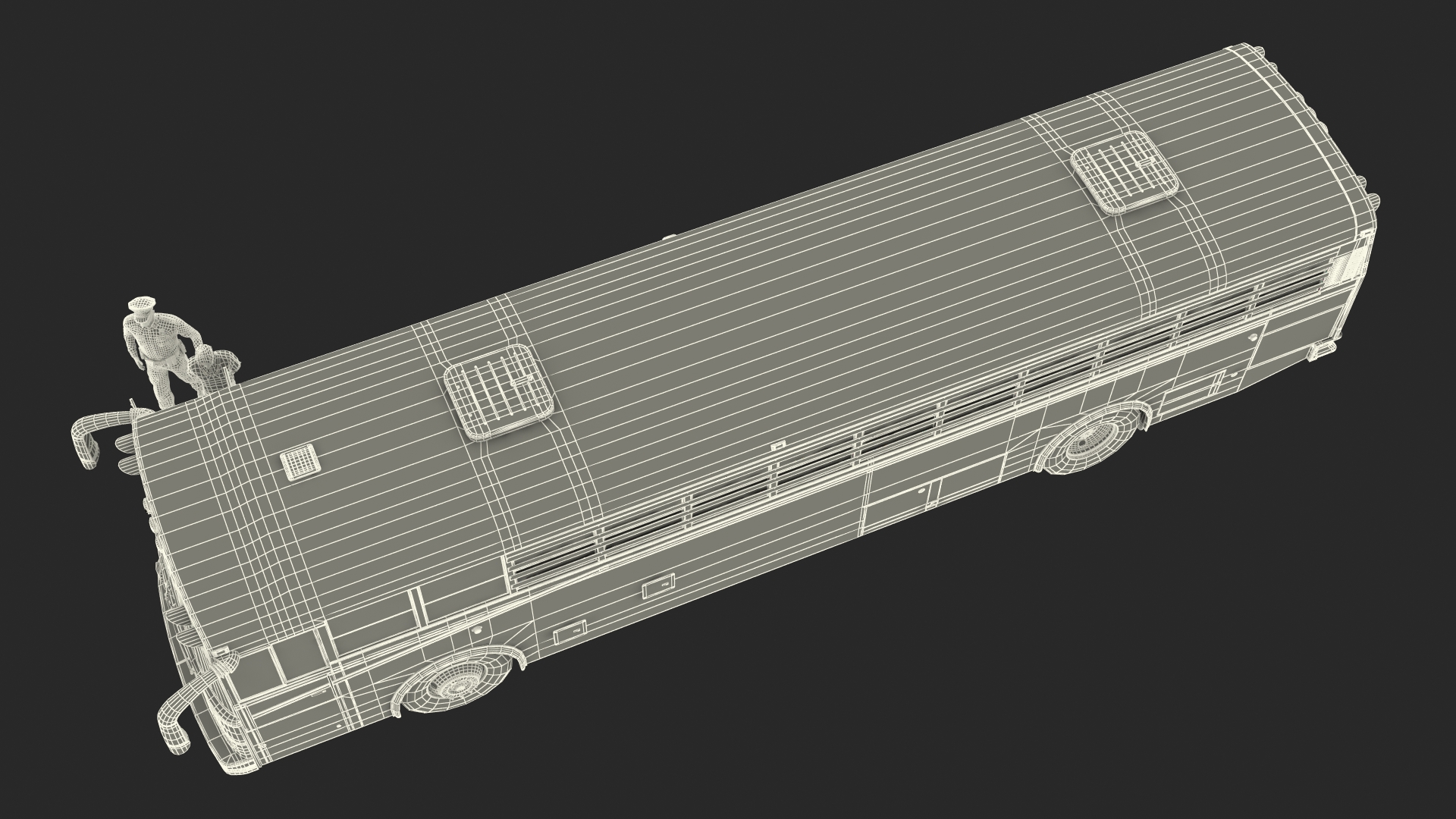 3D model Officer and Asian Inmate with Prison Transport Bus