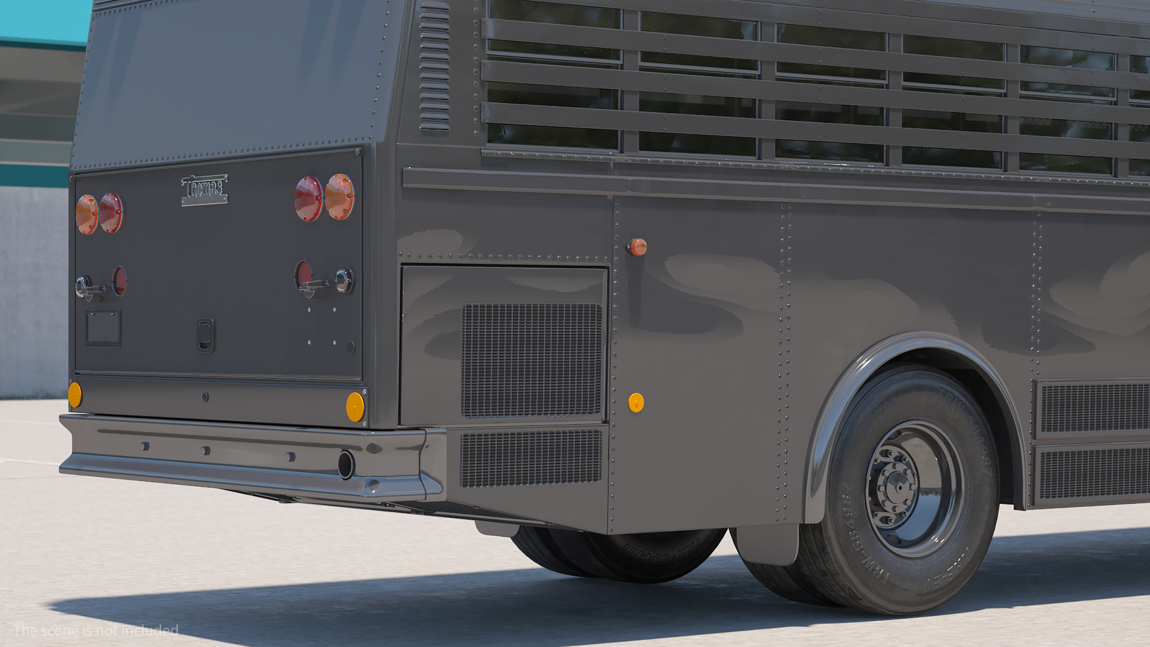 3D model Officer and Asian Inmate with Prison Transport Bus