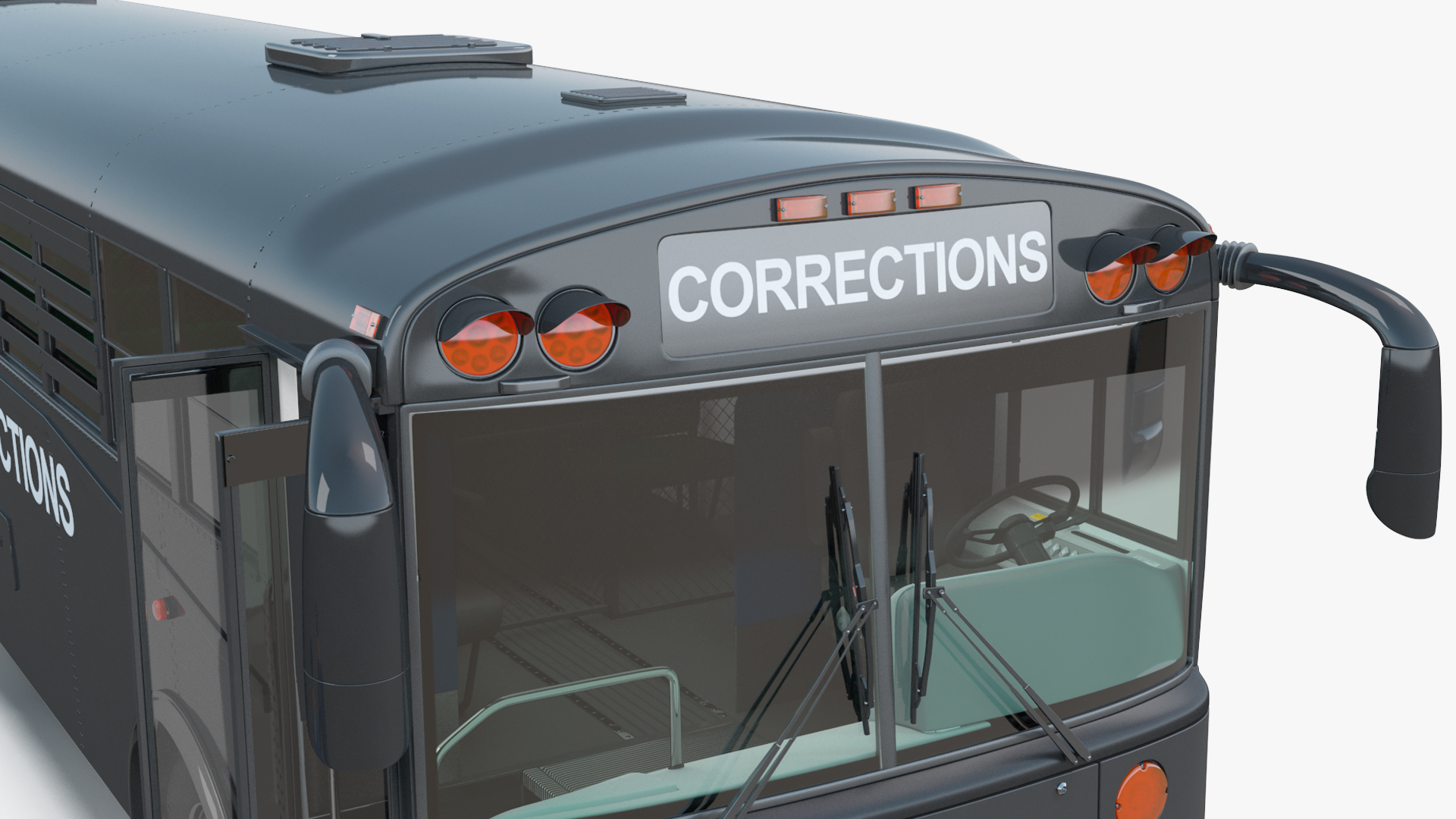 3D model Officer and Asian Inmate with Prison Transport Bus