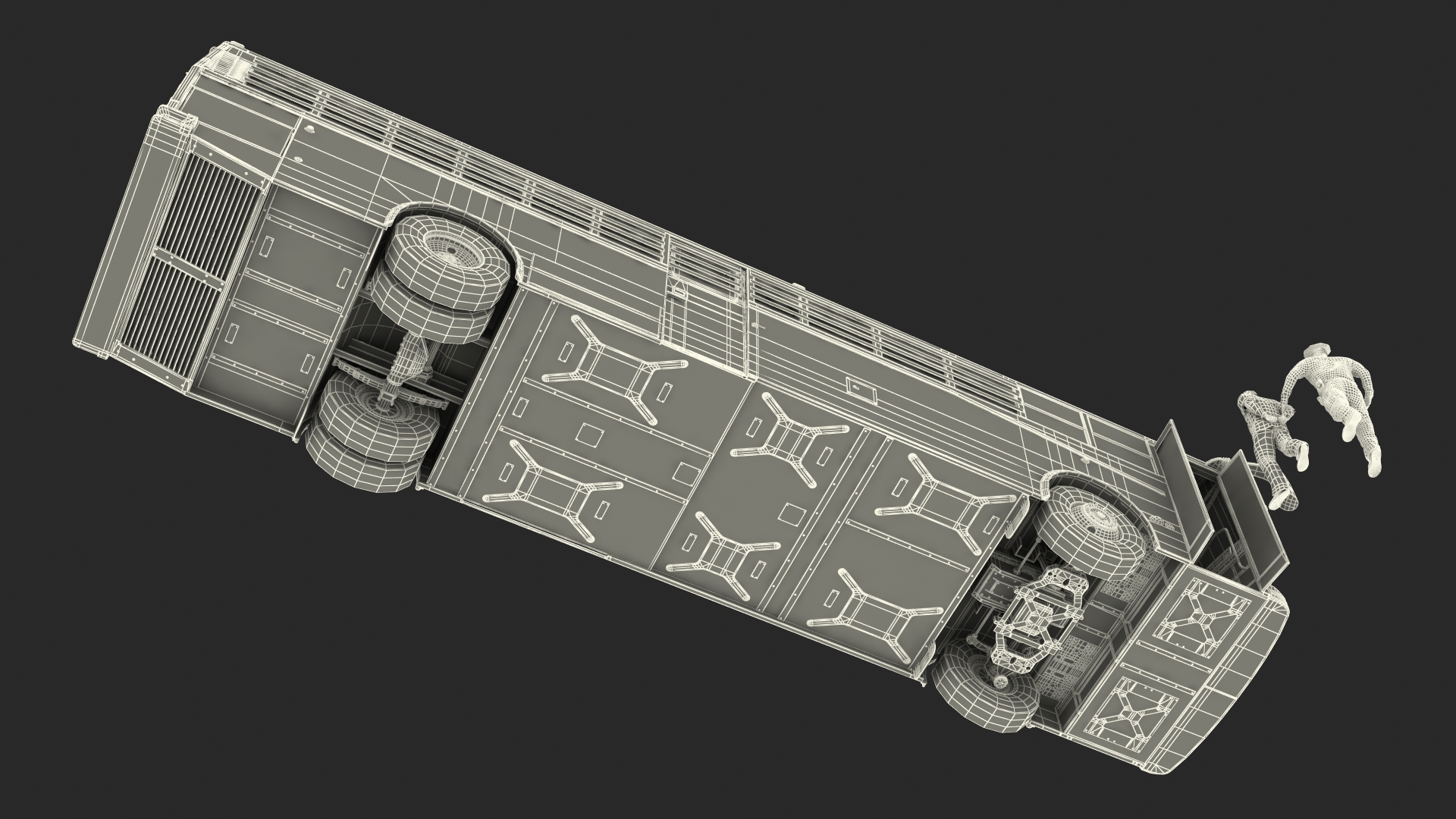 3D model Officer and Asian Inmate with Prison Transport Bus