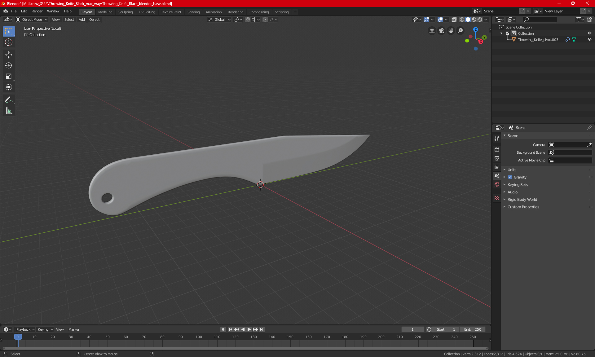 3D model Throwing Knife Black