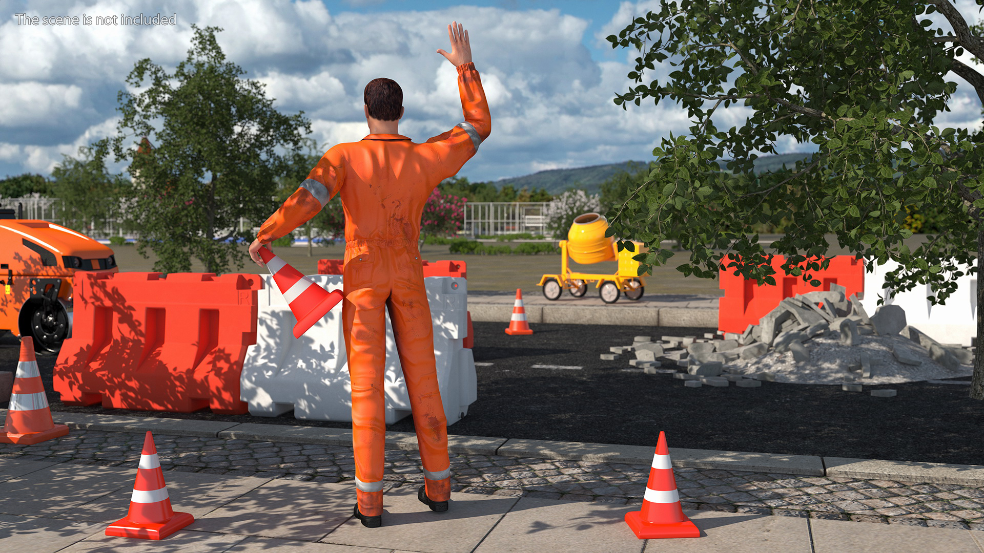 3D Dirty Road Worker Waves Hand model