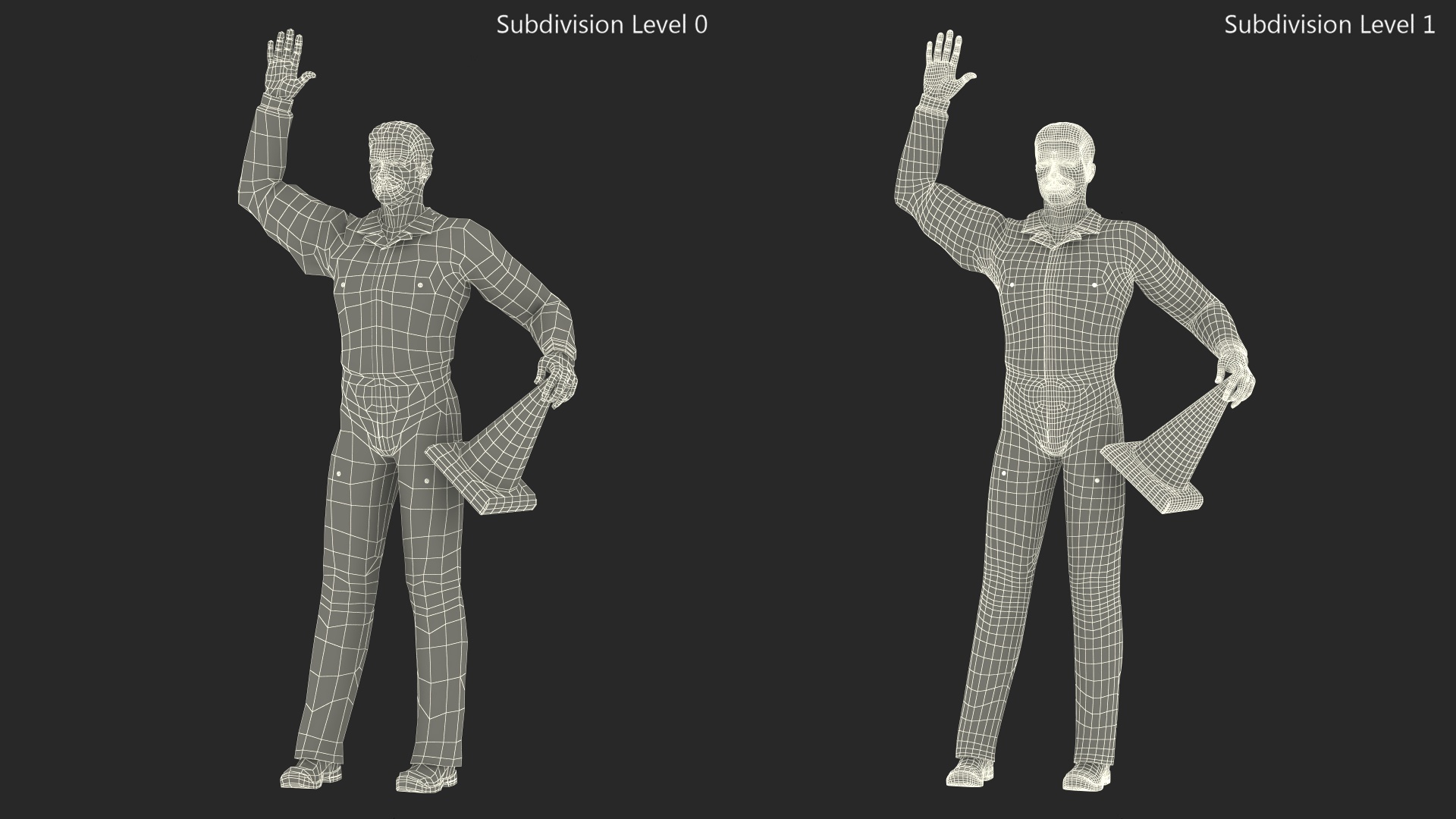 3D Dirty Road Worker Waves Hand model