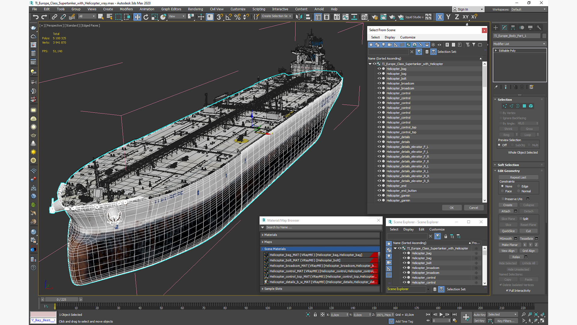 3D TI Europe Class Supertanker with Helicopter model