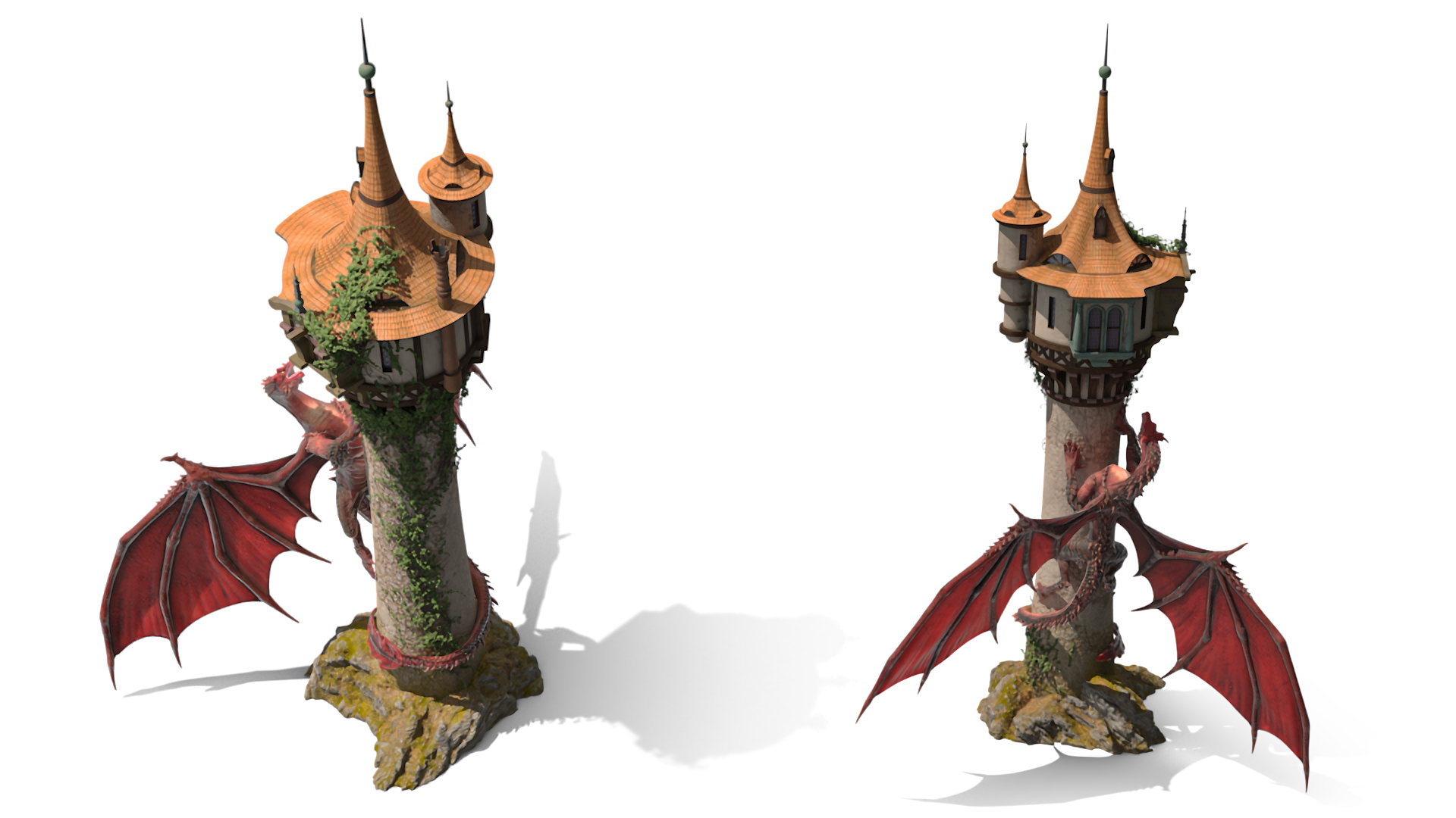 Fantastic Dragon and Rapunzel Castle Tower 3D