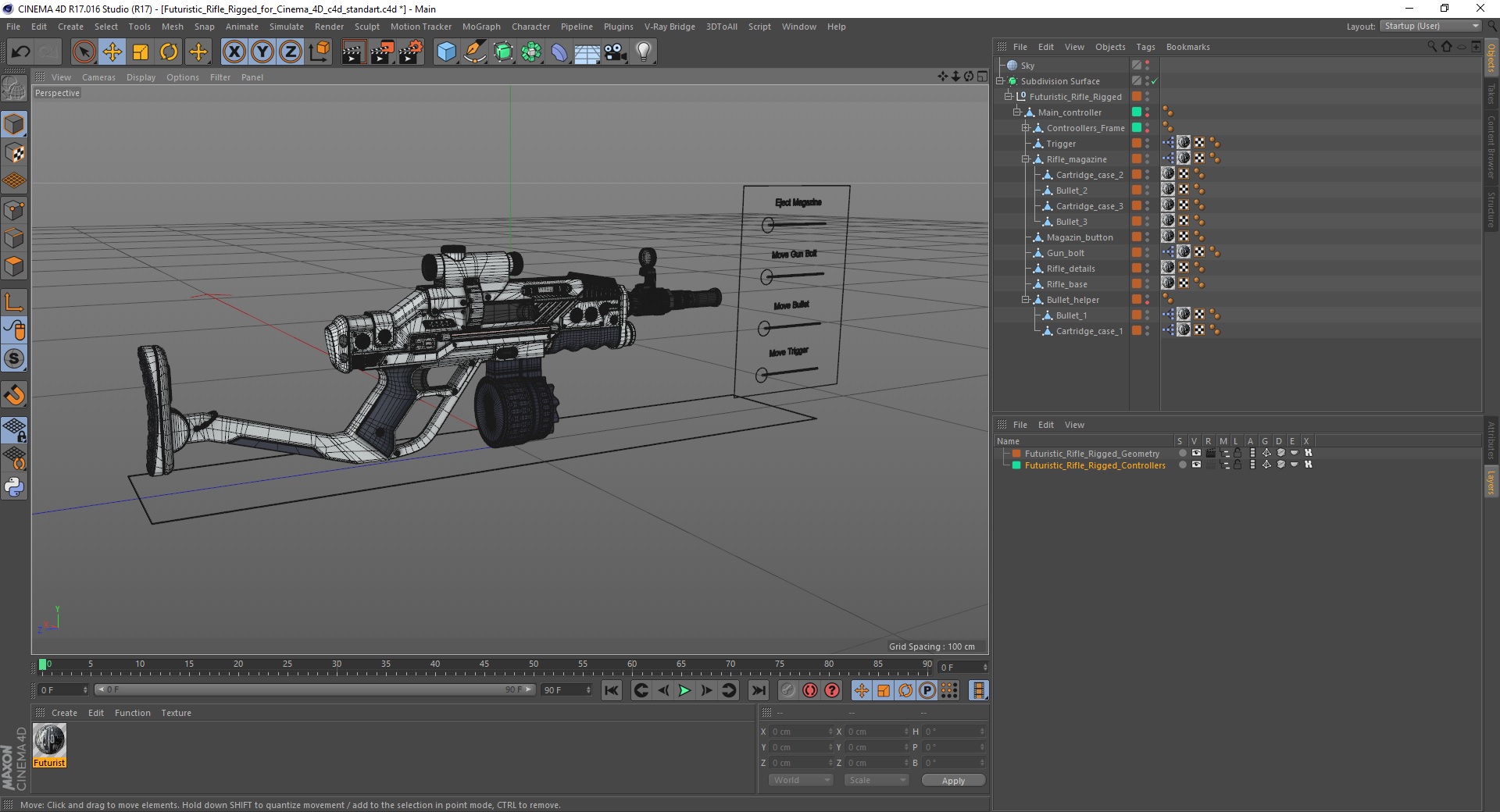 Futuristic Rifle Rigged for Cinema 4D 3D