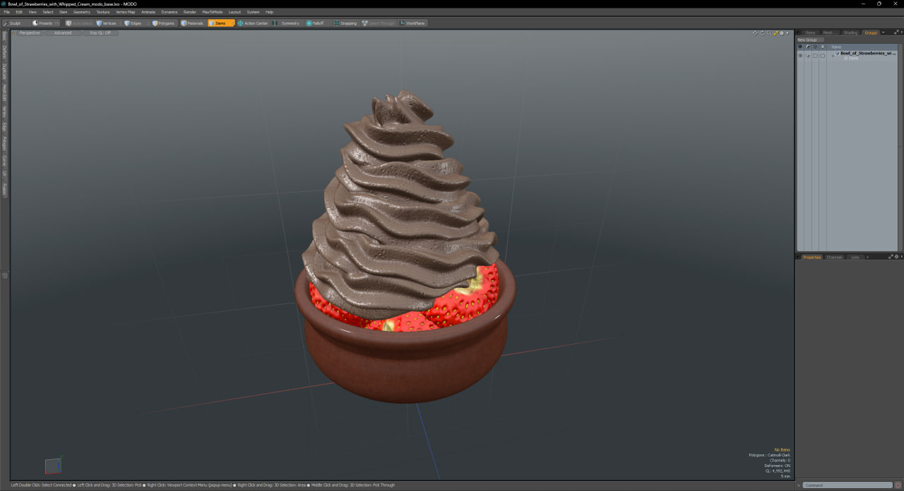 Bowl of Strawberries with Whipped Cream 3D model