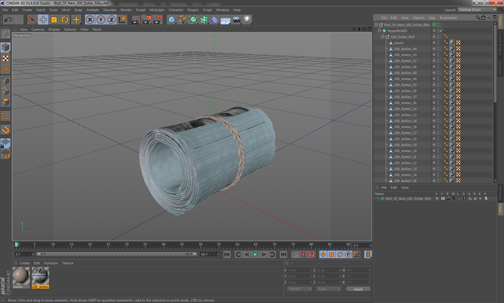 3D Roll Of New 100 Dollar Bills model