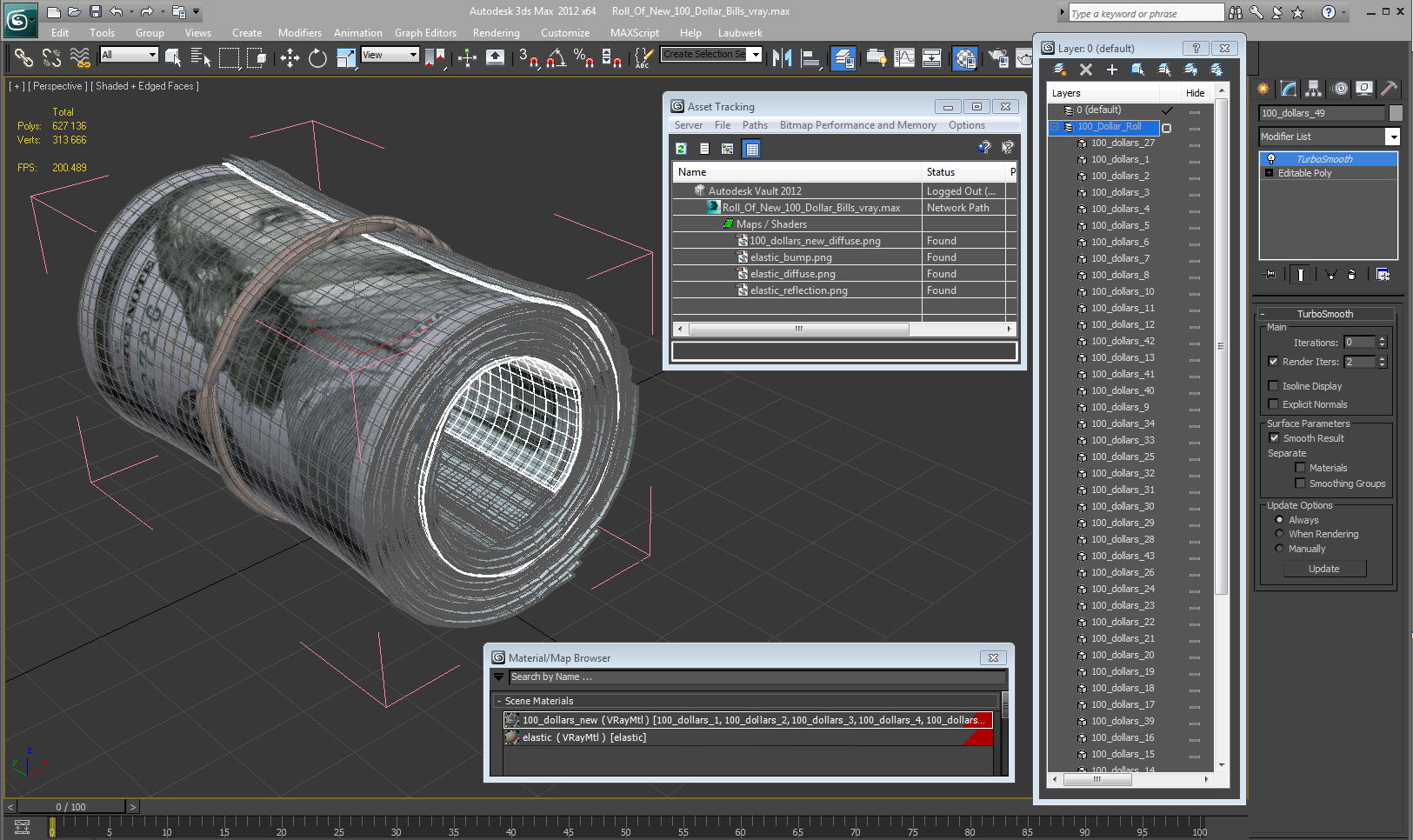 3D Roll Of New 100 Dollar Bills model