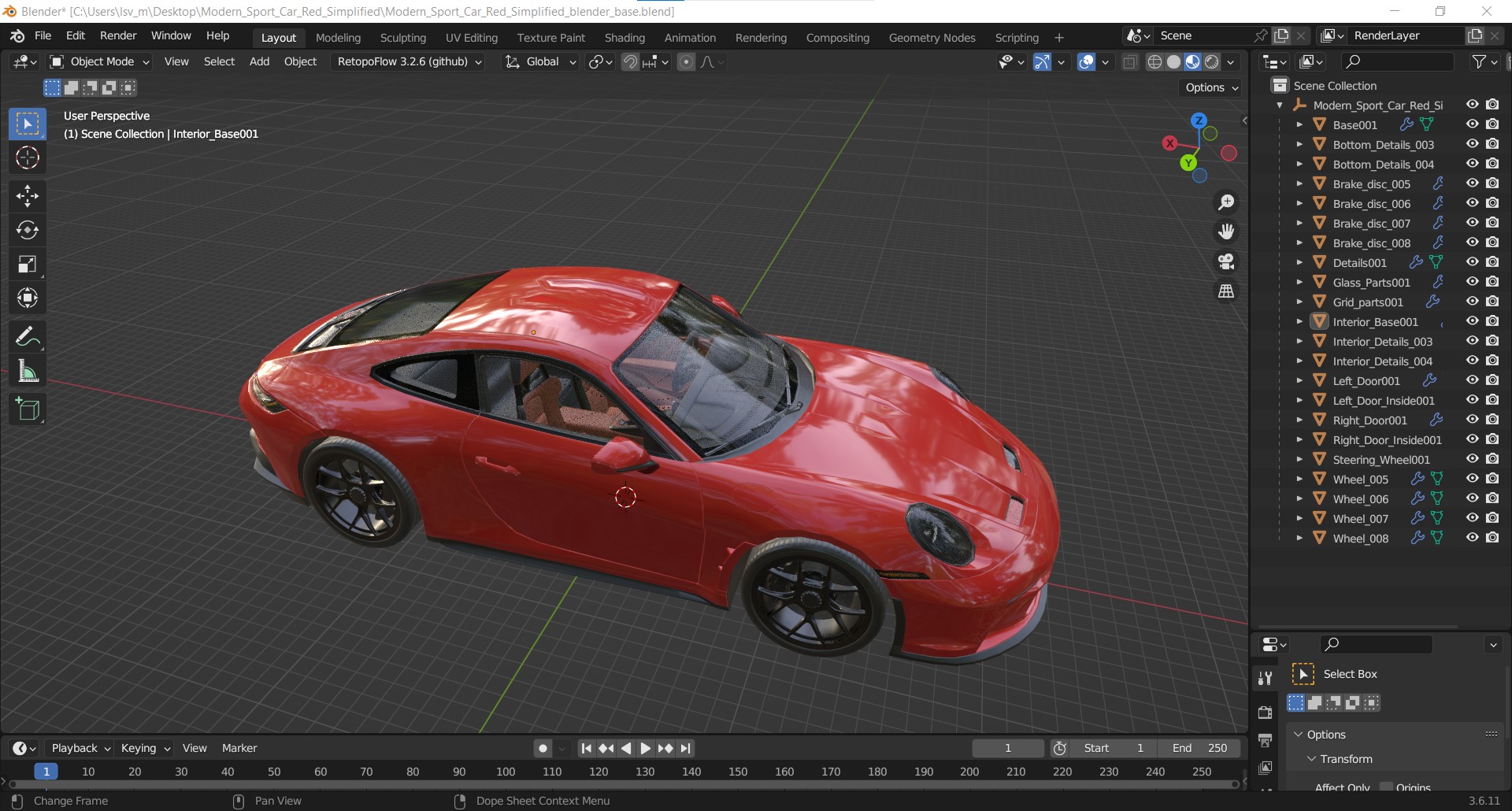 3D Modern Sport Car Red Simplified