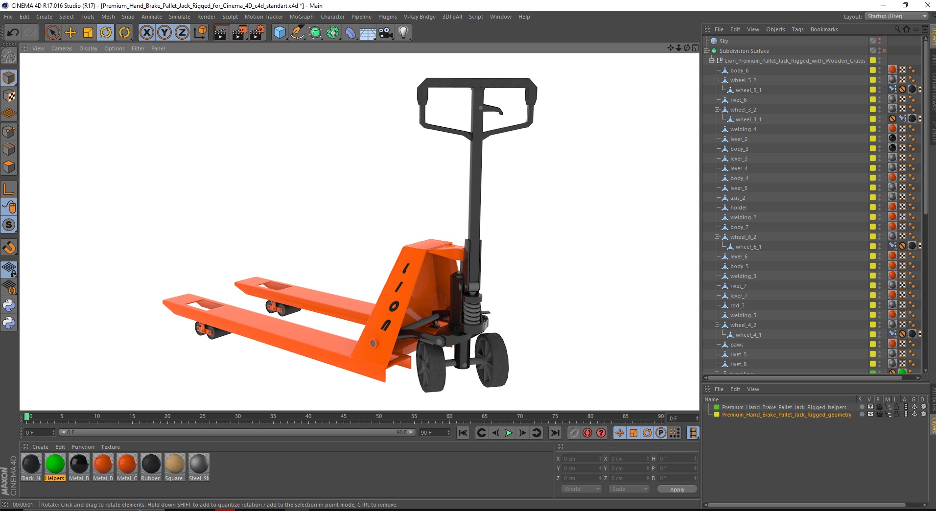 3D Premium Hand Brake Pallet Jack Rigged for Cinema 4D