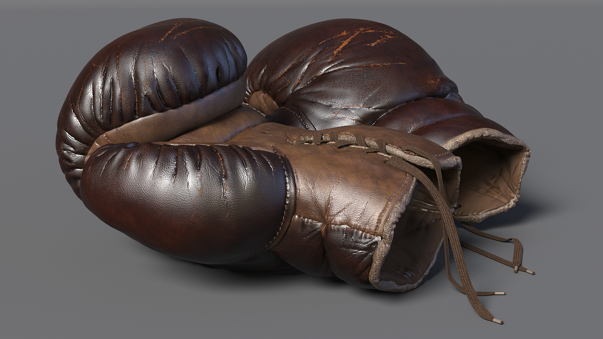 3D Old Brown Leather Boxing Gloves