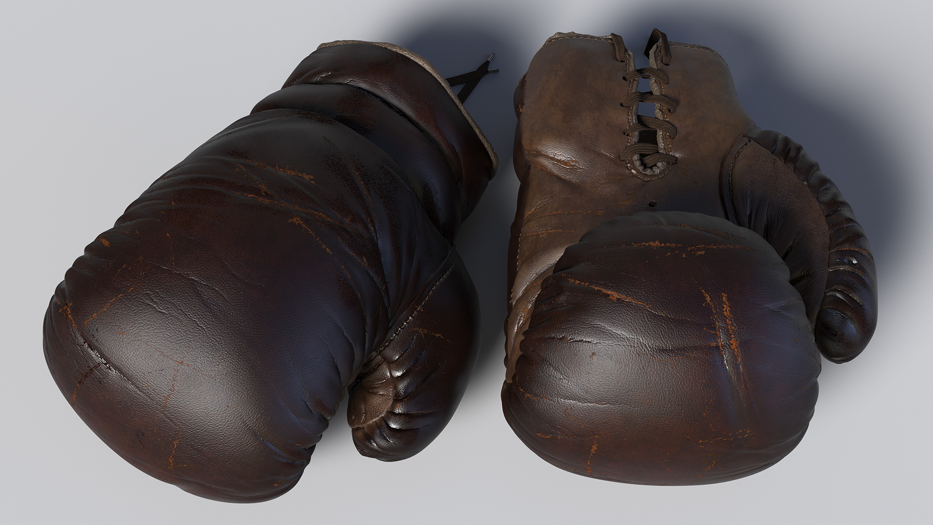 3D Old Brown Leather Boxing Gloves