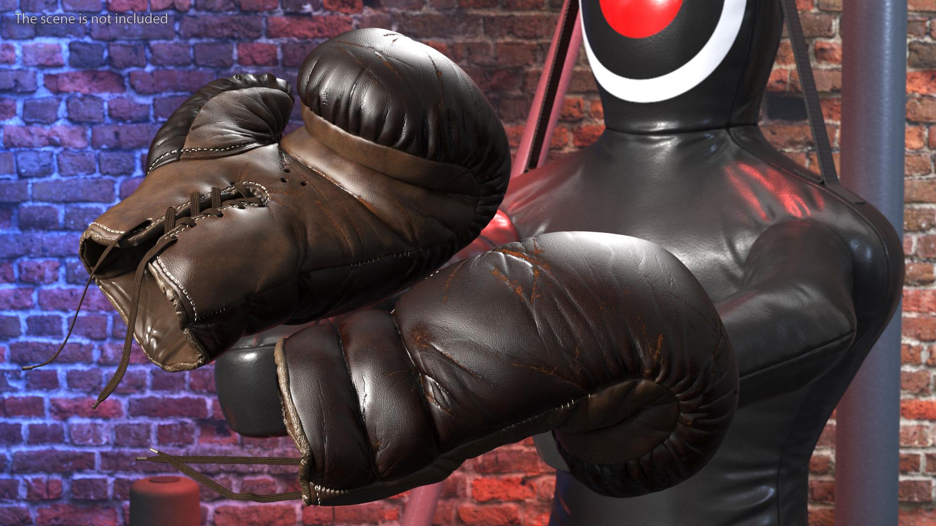 3D Old Brown Leather Boxing Gloves