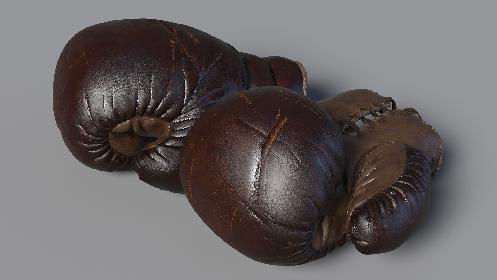 3D Old Brown Leather Boxing Gloves