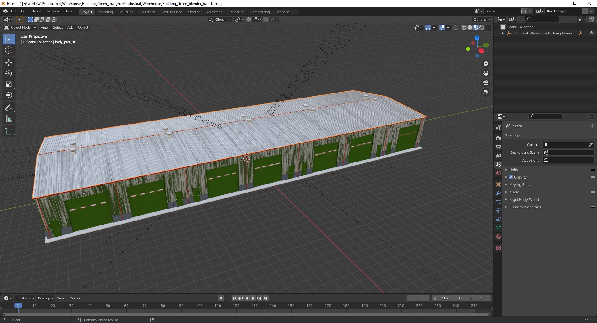 3D model Industrial Warehouse Building Green