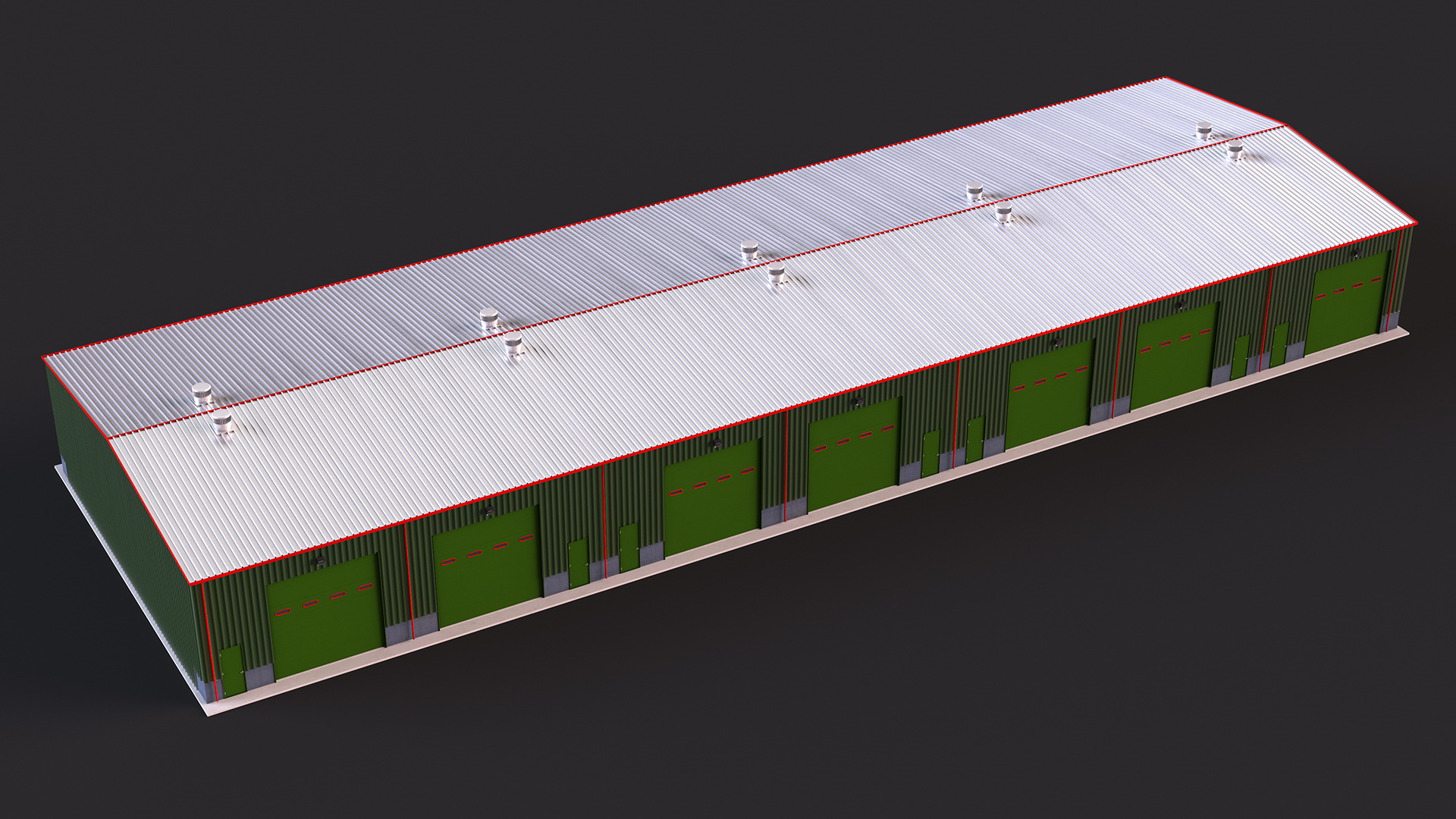 3D model Industrial Warehouse Building Green