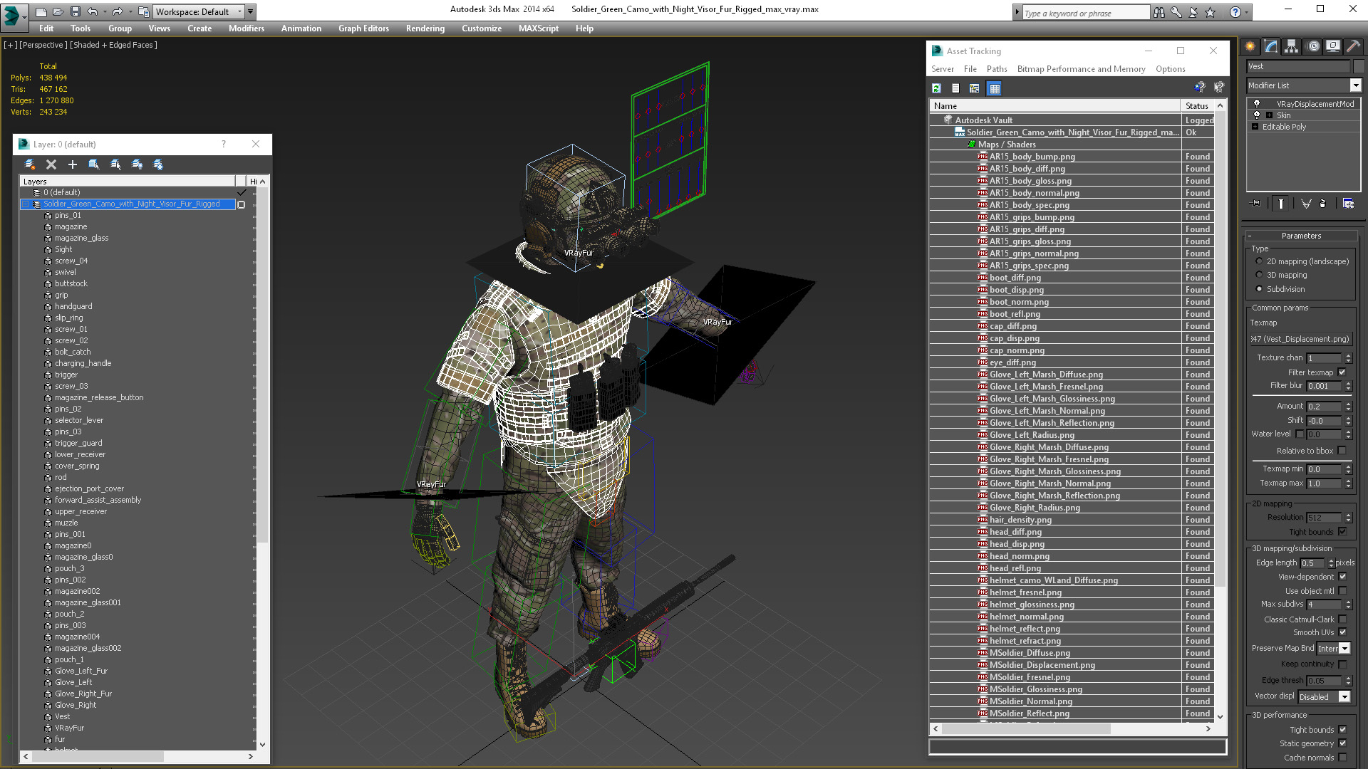 3D Soldier Green Camo with Night Visor Fur Rigged