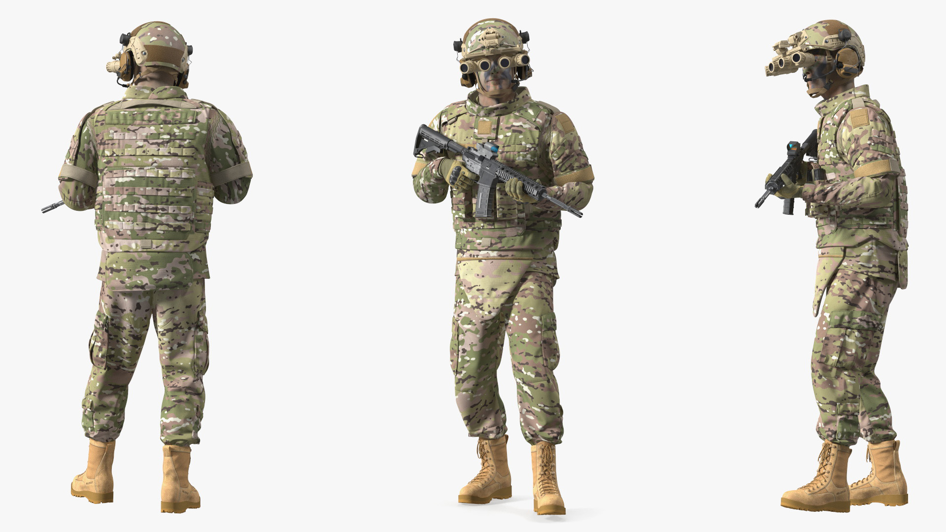 3D Soldier Green Camo with Night Visor Fur Rigged