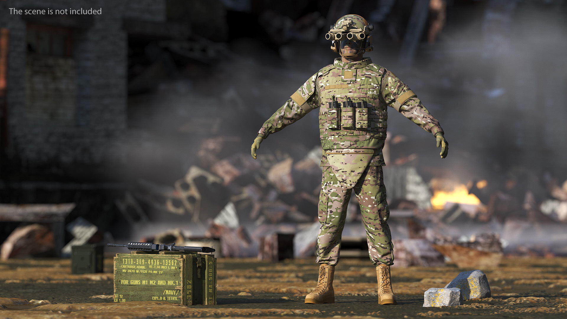 3D Soldier Green Camo with Night Visor Fur Rigged