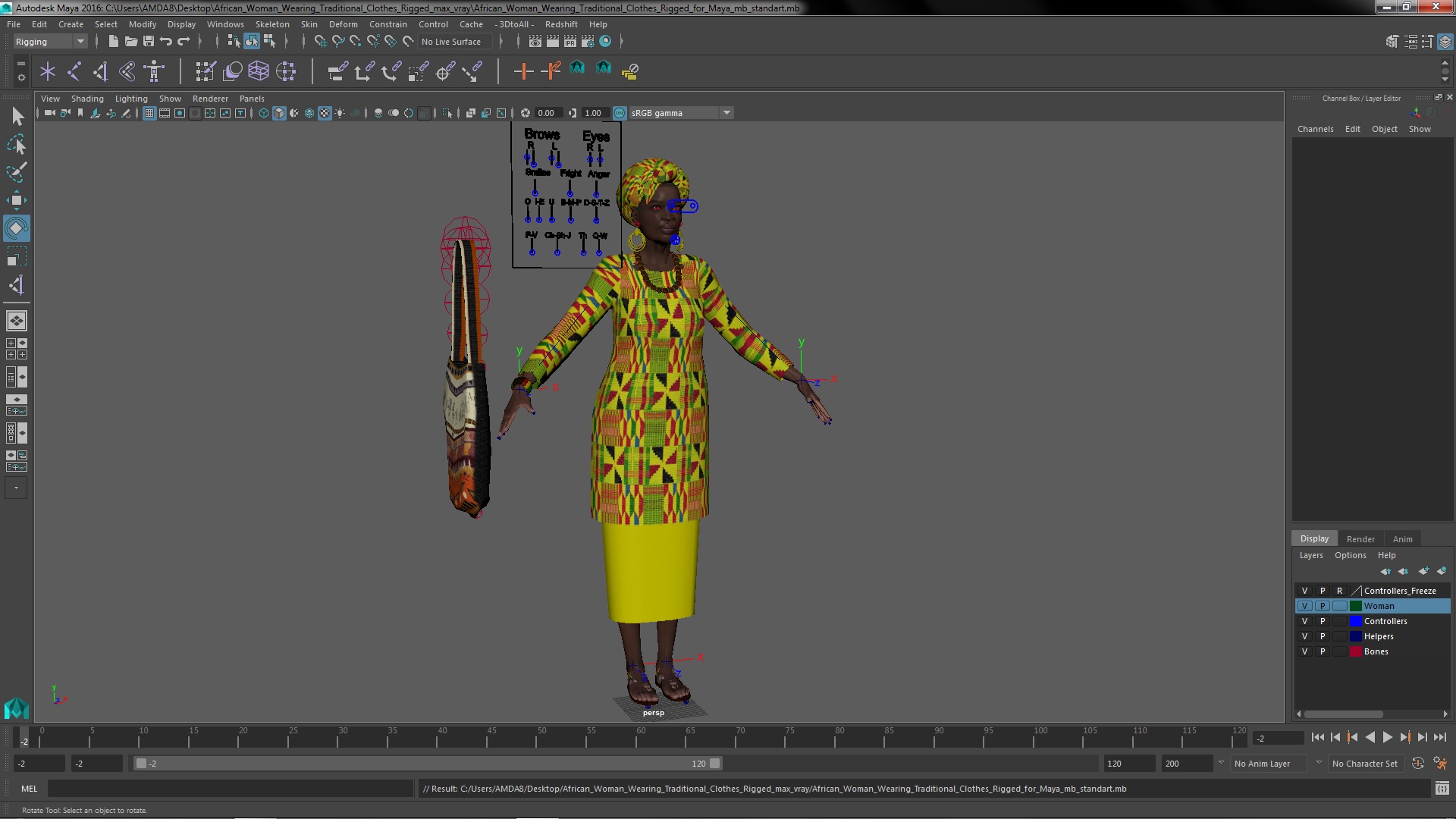 African Woman Wearing Traditional Clothes Rigged for Maya 3D