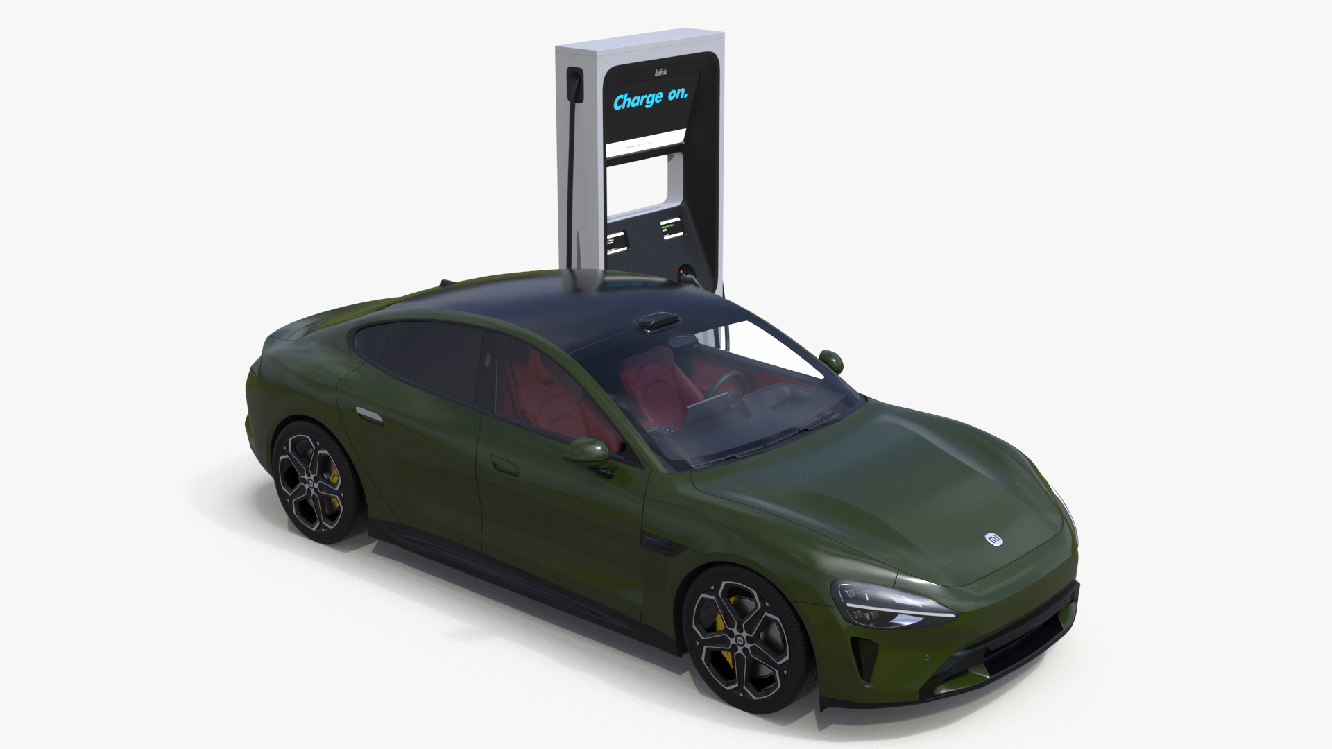 Electric Car Charging Station and Xiaomi Verdant Green 3D model