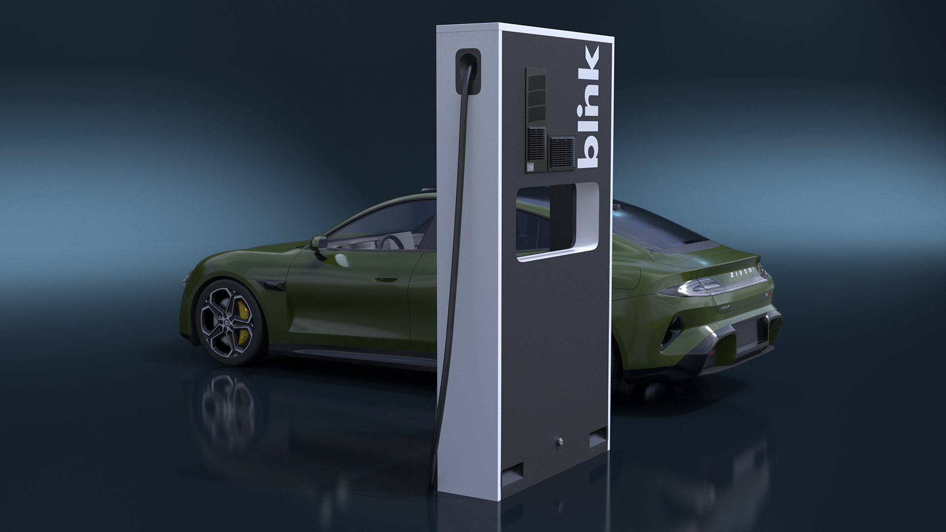 Electric Car Charging Station and Xiaomi Verdant Green 3D model