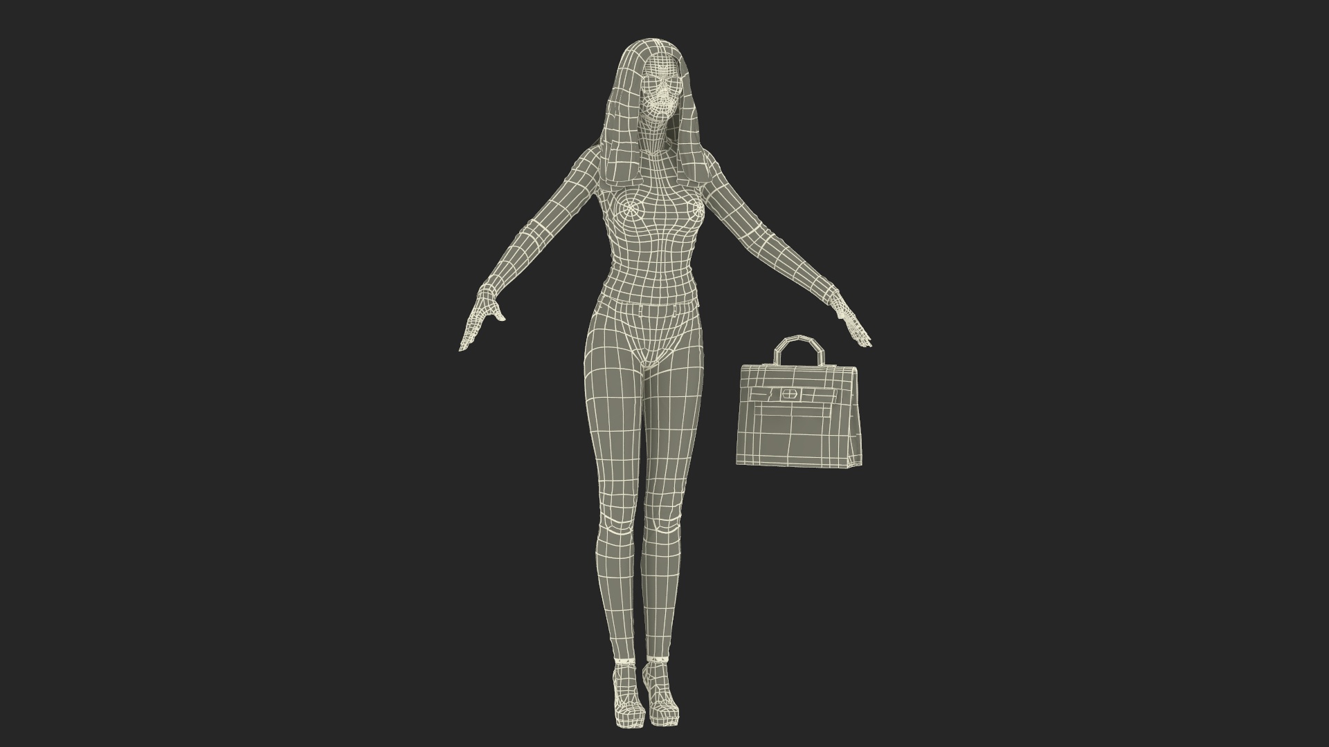 Fashionable European Female with Handbag Rigged 3D