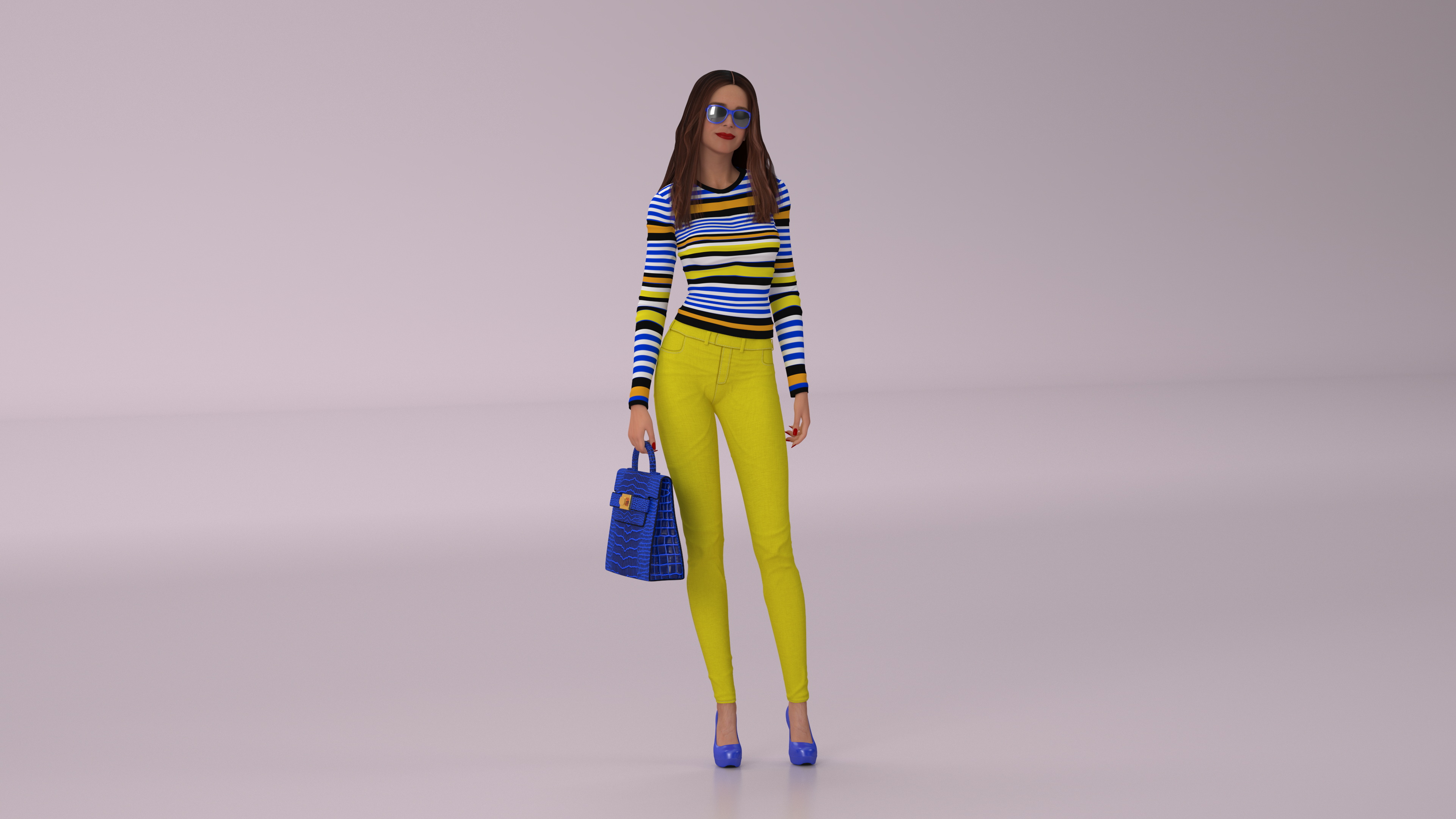 Fashionable European Female with Handbag Rigged 3D